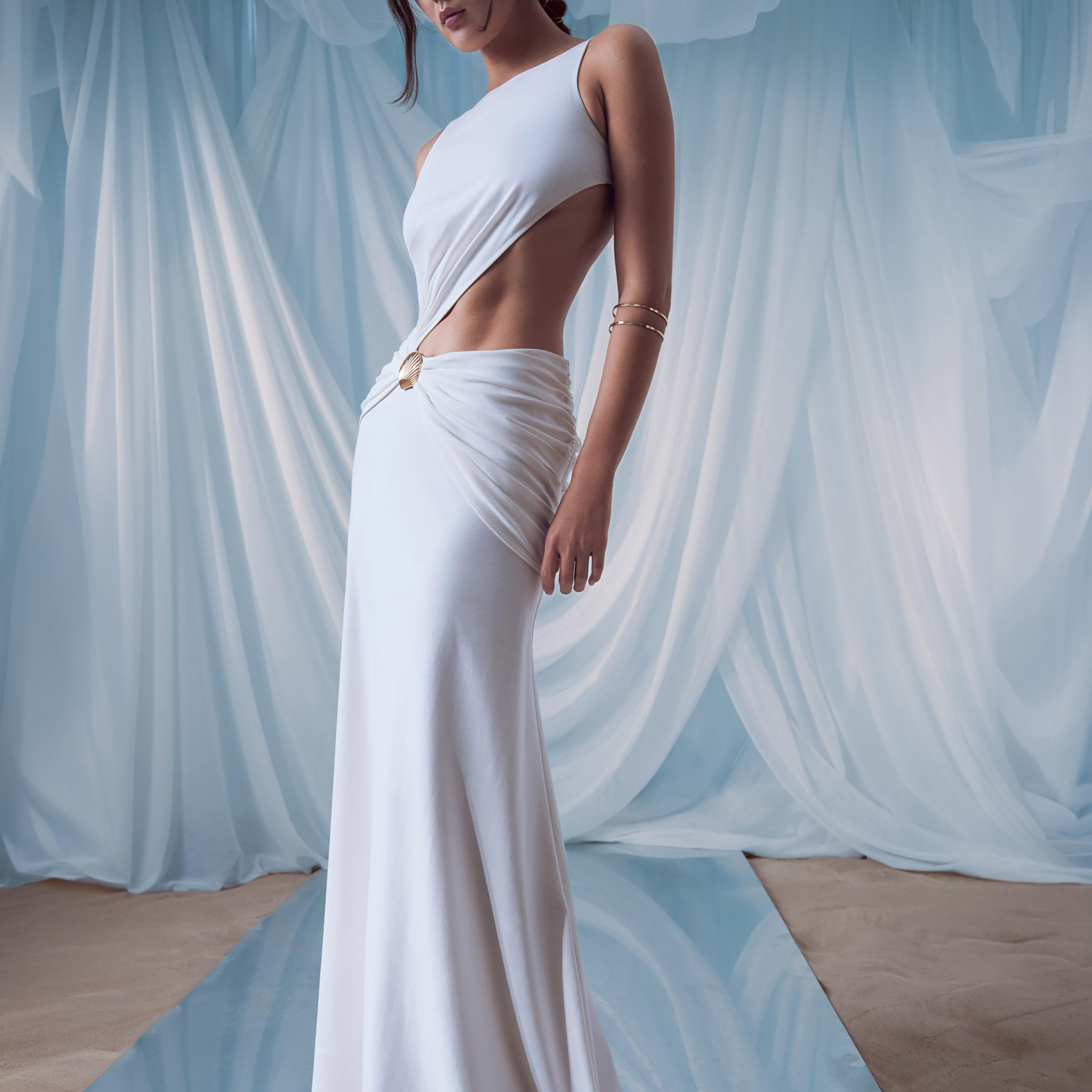 فستان سهرة ماكسي مستقيم (عمودي) بتفاصيل درابيه للنساء من ليتشي-women-clothing-dresses-image-4
