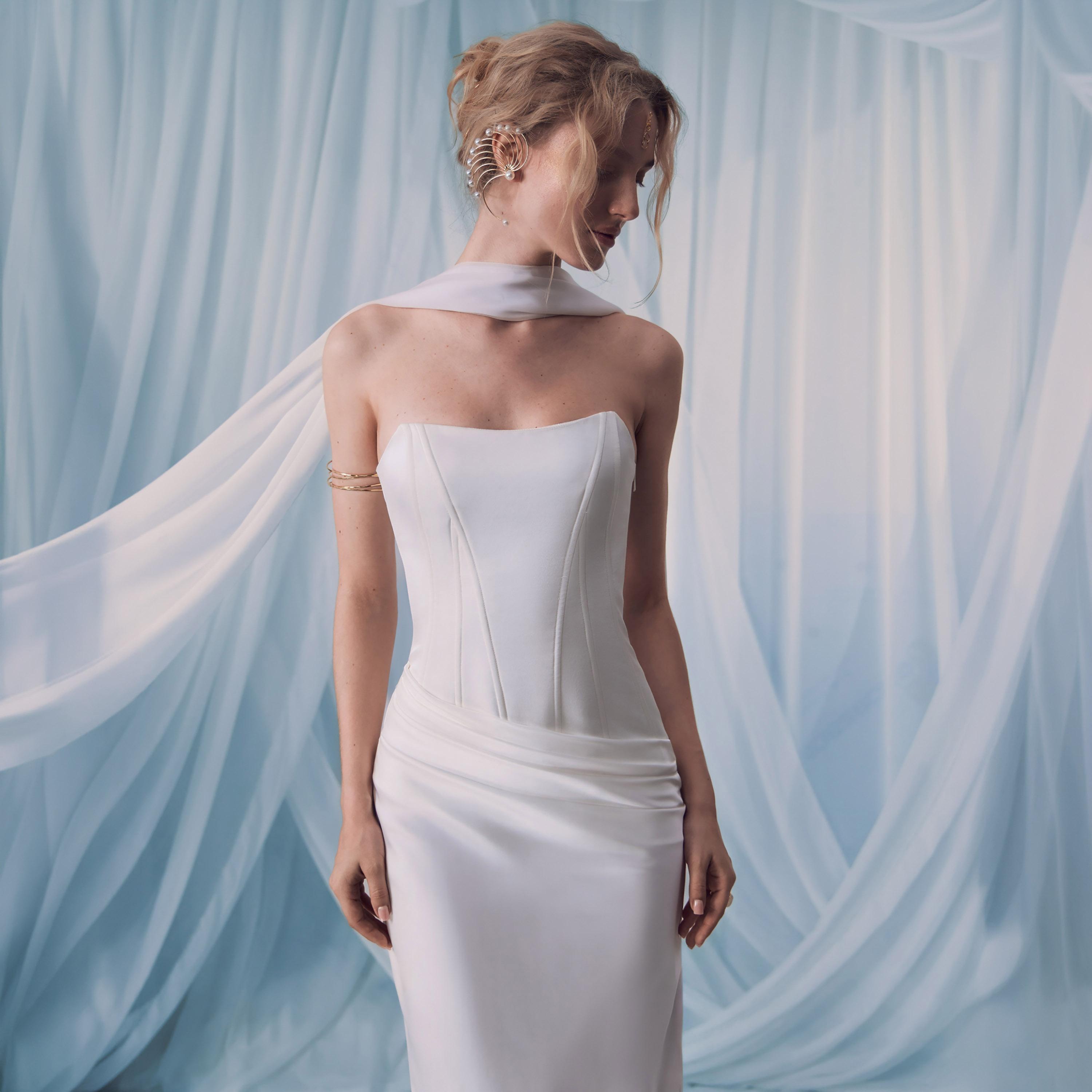 فستان سهرة ماكسي مستقيم (عمودي) ستان بدون حمالات للنساء من ليتشي-women-clothing-dresses-image-2