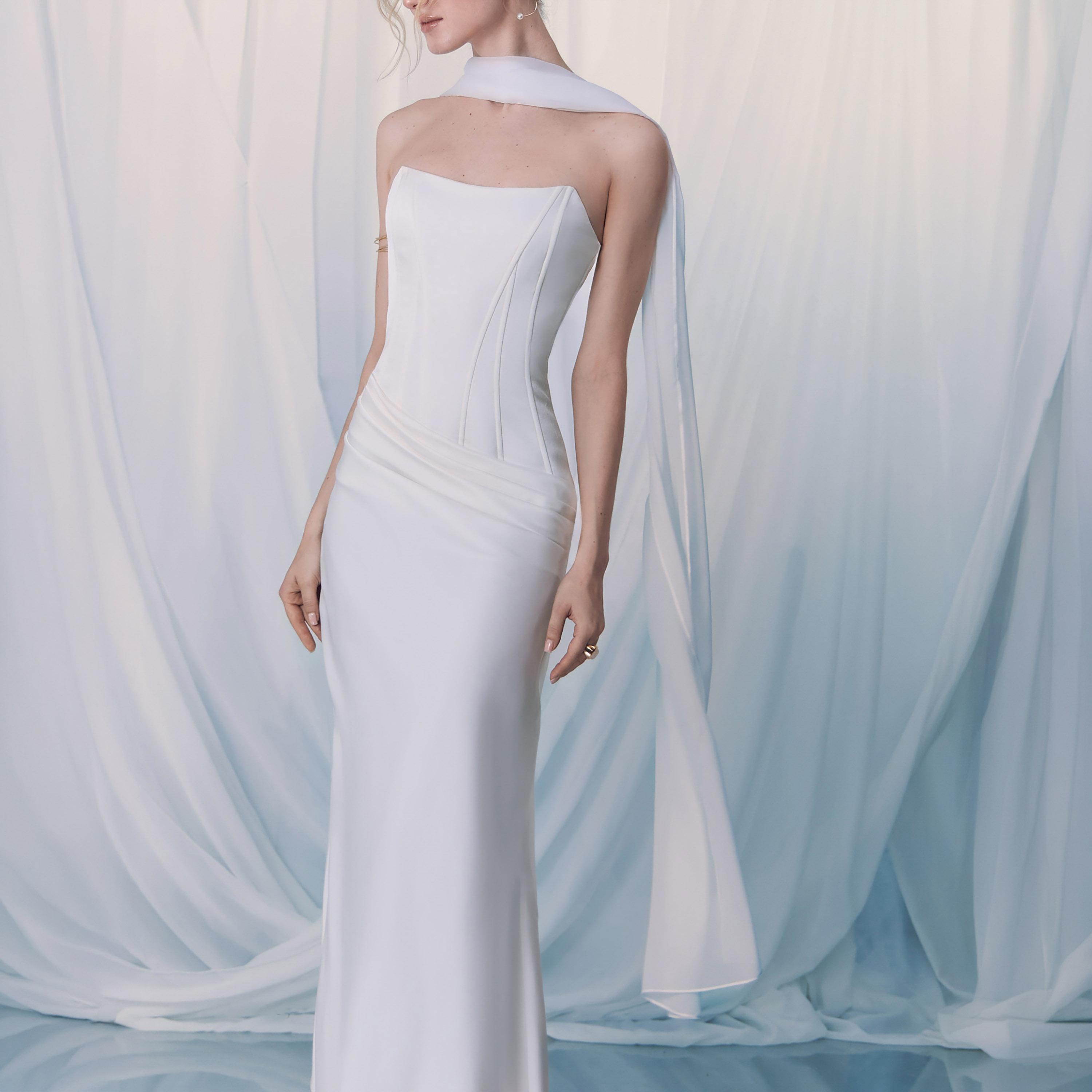 فستان سهرة ماكسي مستقيم (عمودي) ستان بدون حمالات للنساء من ليتشي-women-clothing-dresses-image-4