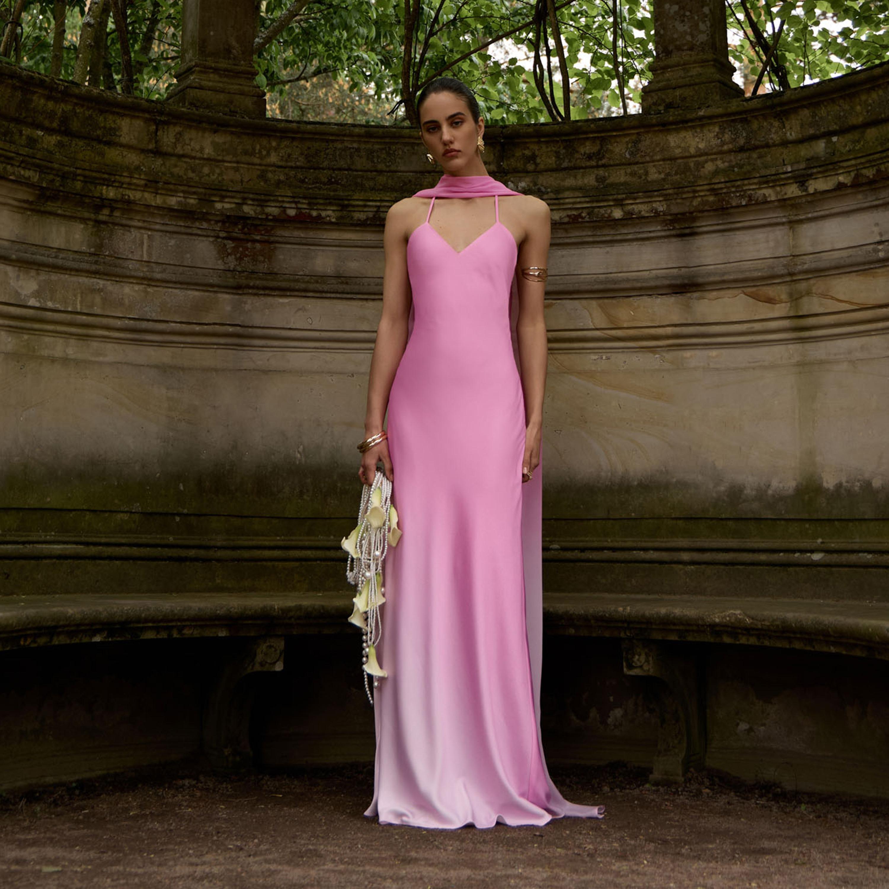 Lichi Pink Gradient Effect Satin Column Women's Maxi Dress-women-clothing-dresses-image-1