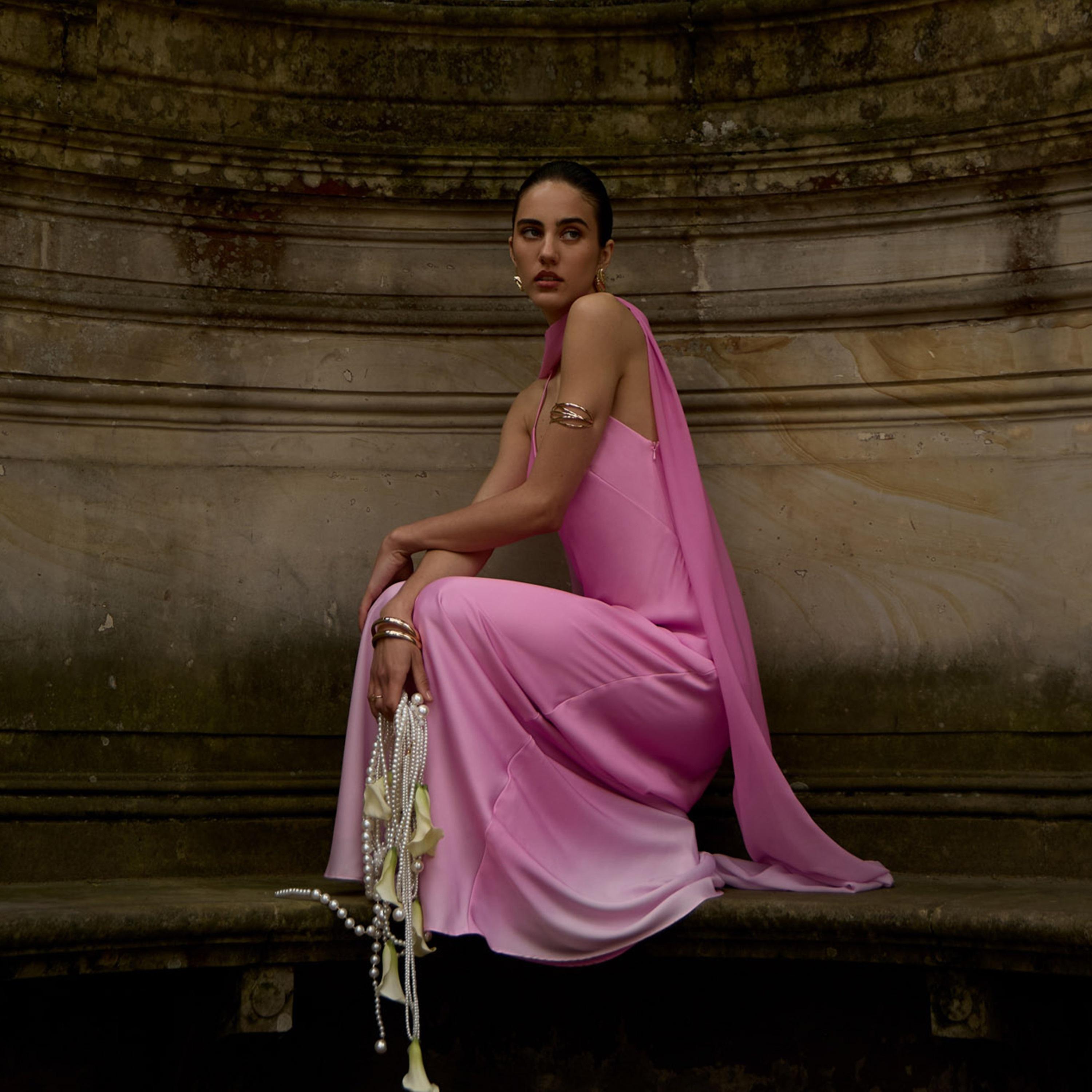 Lichi Pink Gradient Effect Satin Column Women's Maxi Dress-women-clothing-dresses-image-2