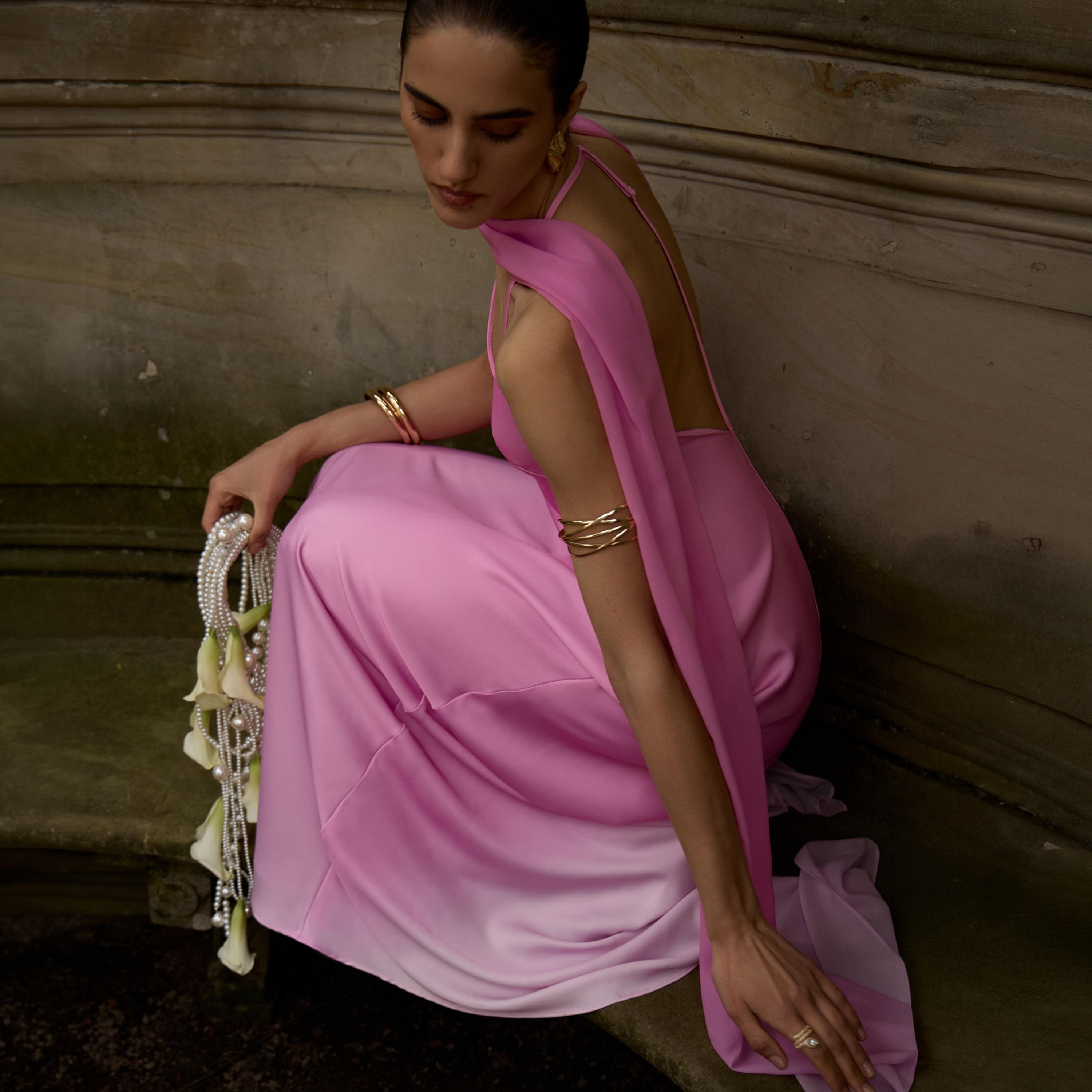 Lichi Pink Gradient Effect Satin Column Women's Maxi Dress-women-clothing-dresses-image-5