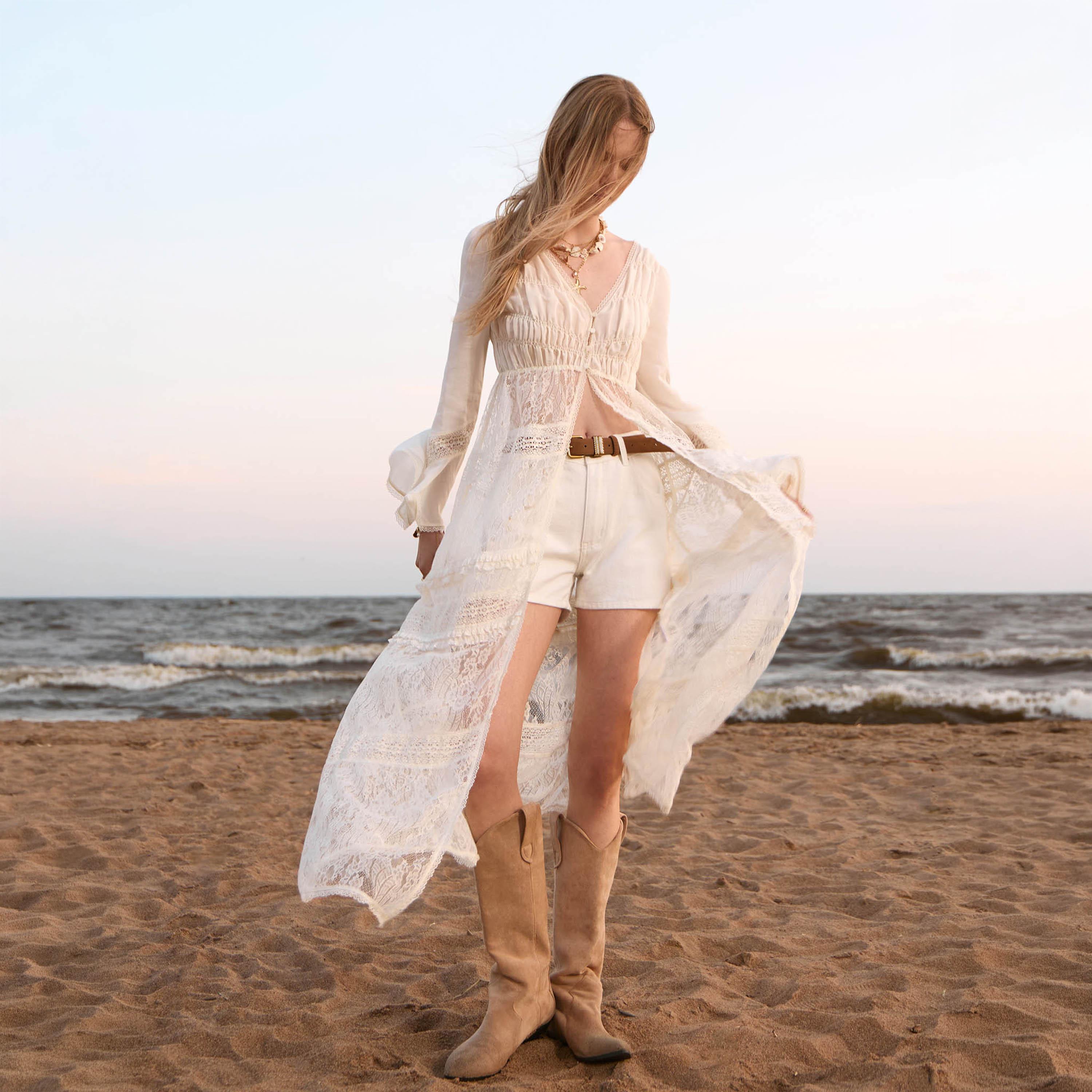 Lichi Cream Floral Lace Bell Sleeves Empire Women's Maxi Dress-women-clothing-dresses-image-1