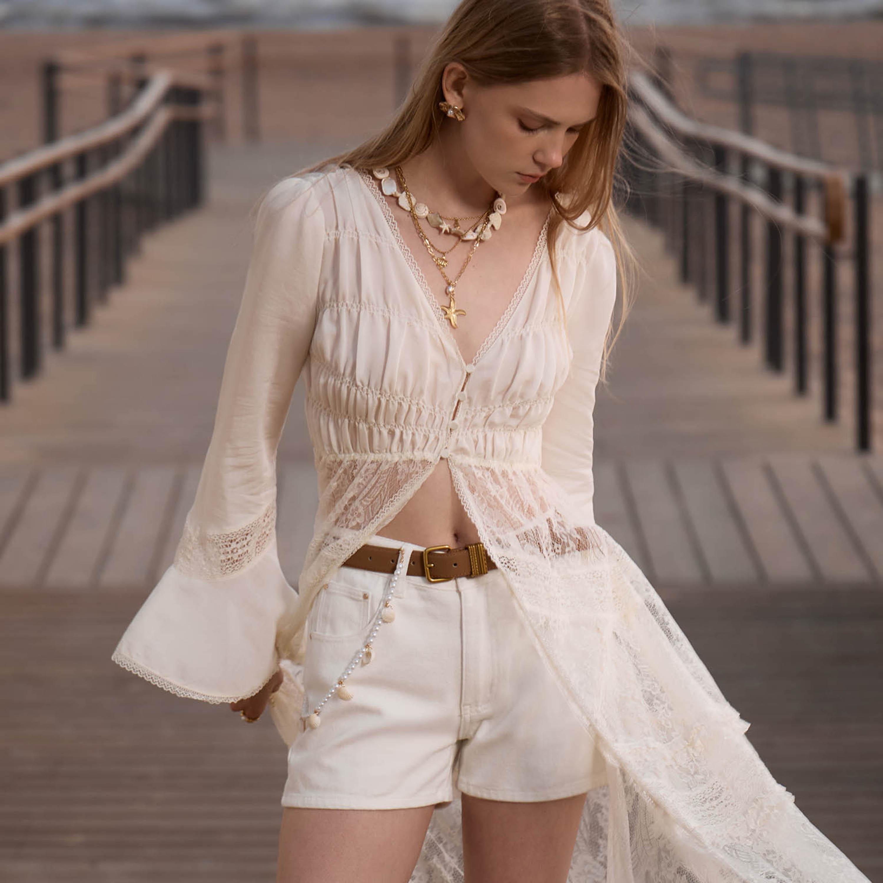 Lichi Cream Floral Lace Bell Sleeves Empire Women's Maxi Dress-women-clothing-dresses-image-2