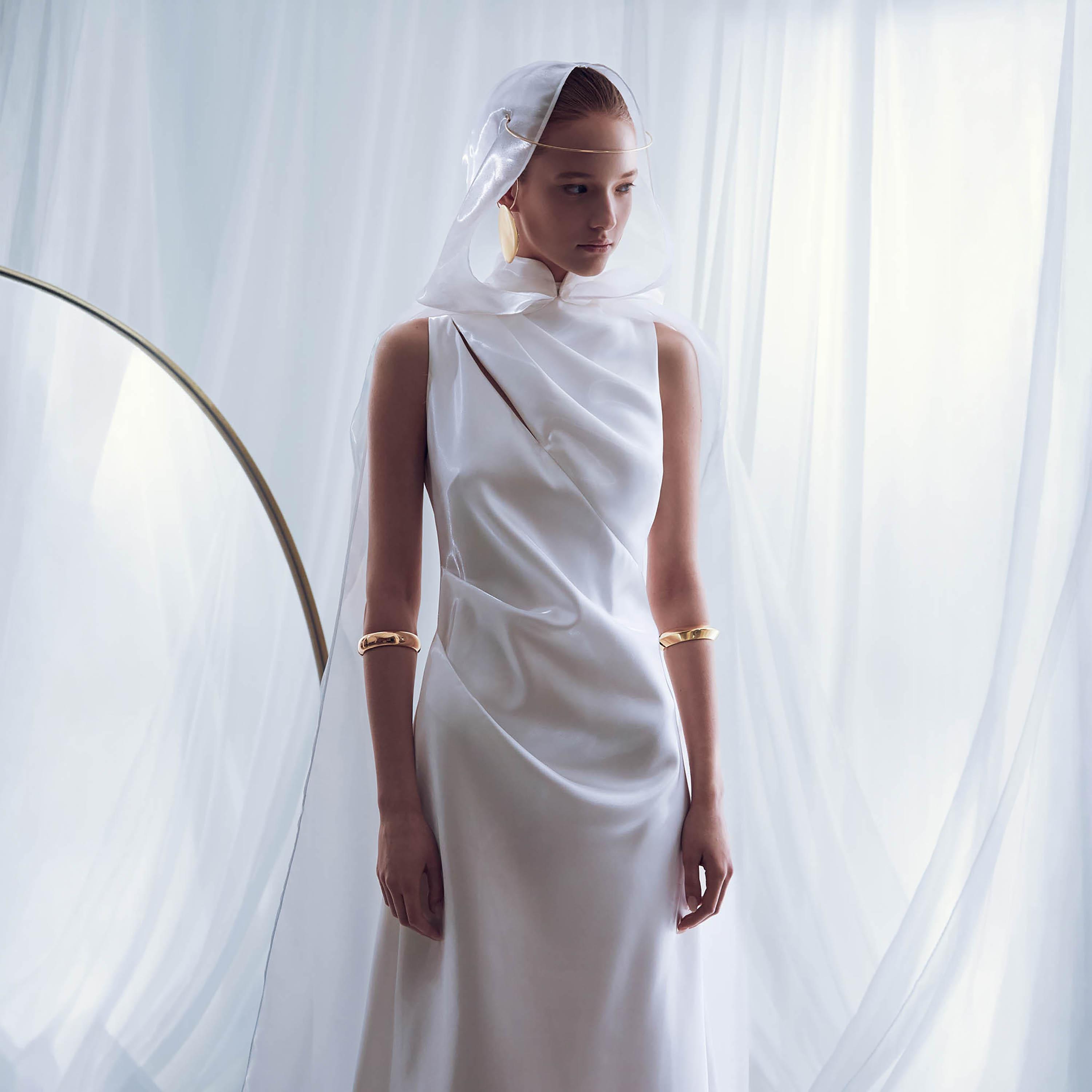 فستان ماكسي مستقيم (عمودي) ستان بياقة عالية للنساء من ليتشي-women-clothing-dresses-image-3