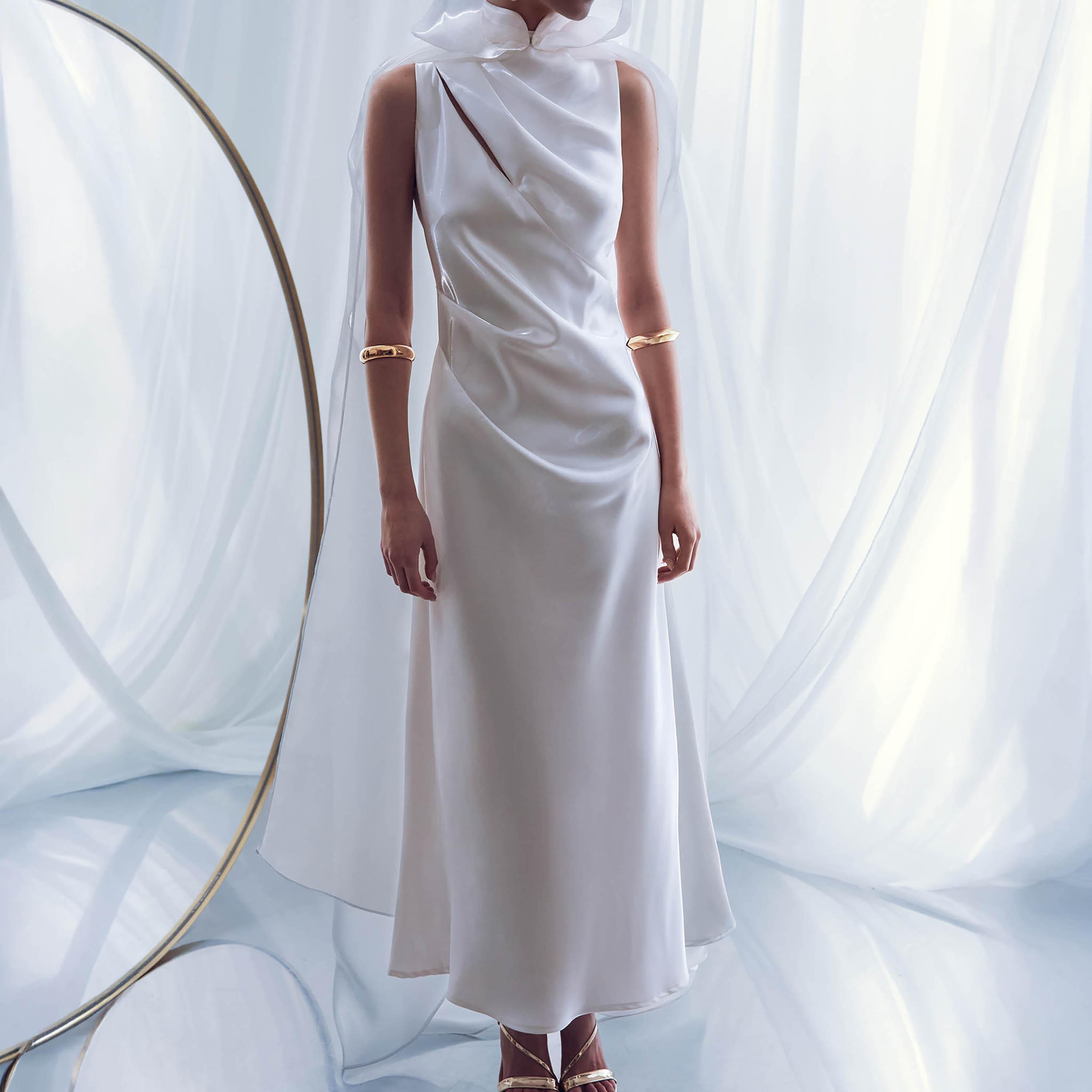فستان ماكسي مستقيم (عمودي) ستان بياقة عالية للنساء من ليتشي-women-clothing-dresses-image-4