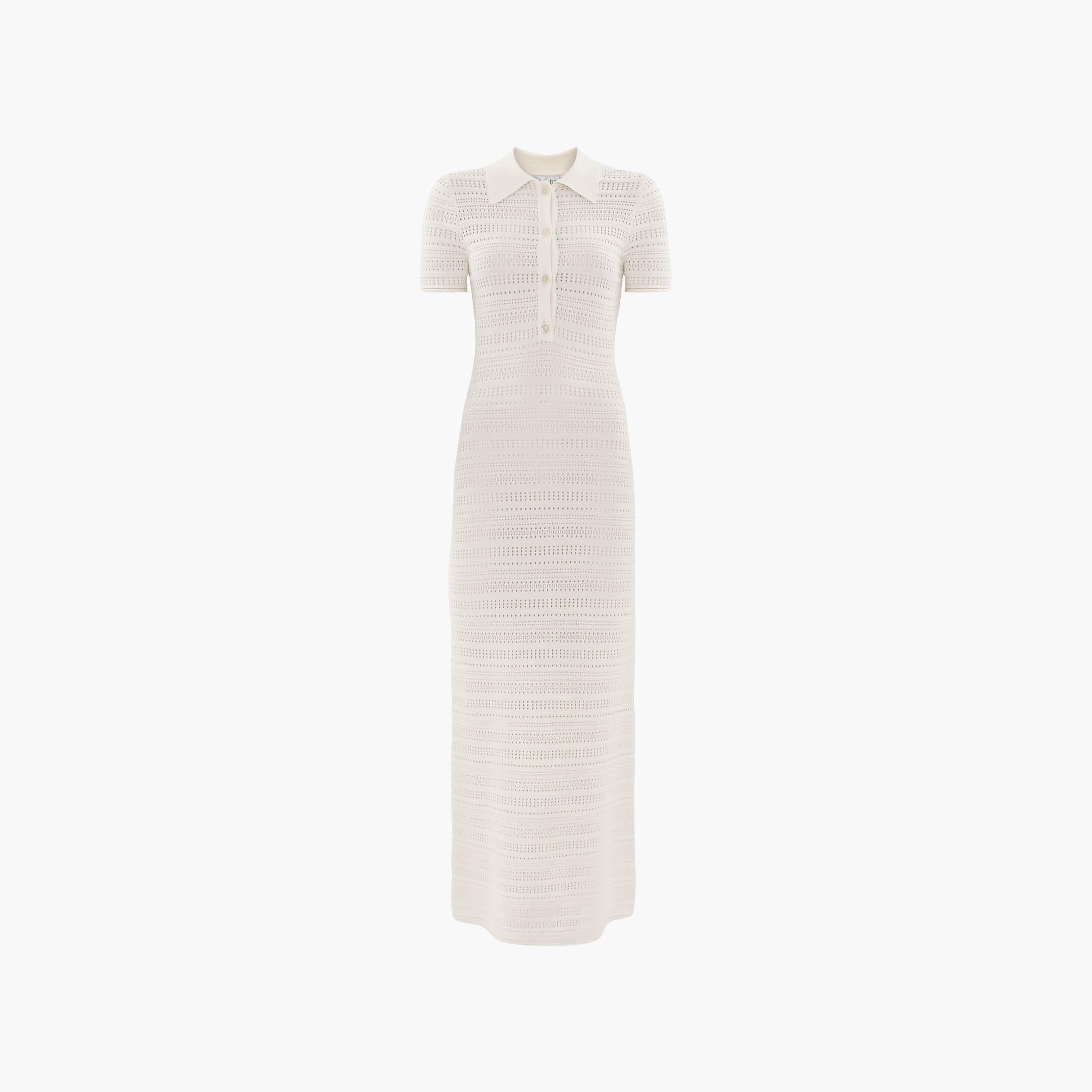 Lichi Cream Openwork Knit Collared T-Shirt Women's Maxi Dress-women-clothing-dresses-image-5