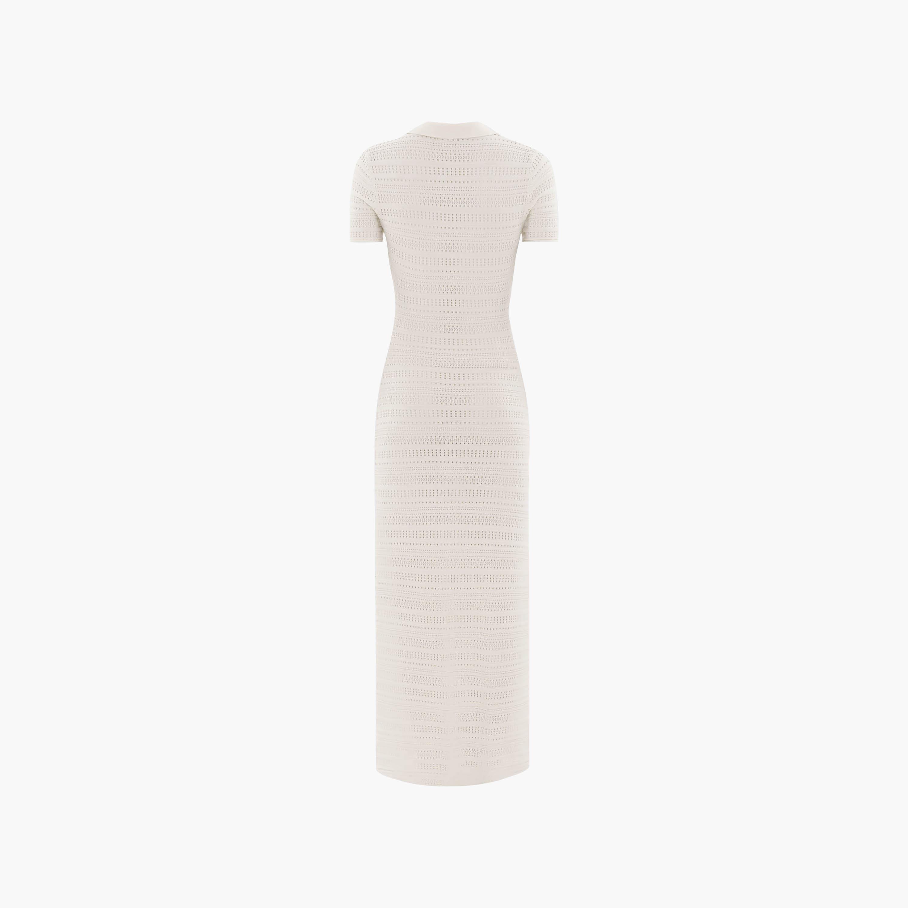 Lichi Cream Openwork Knit Collared T-Shirt Women's Maxi Dress-women-clothing-dresses-image-6