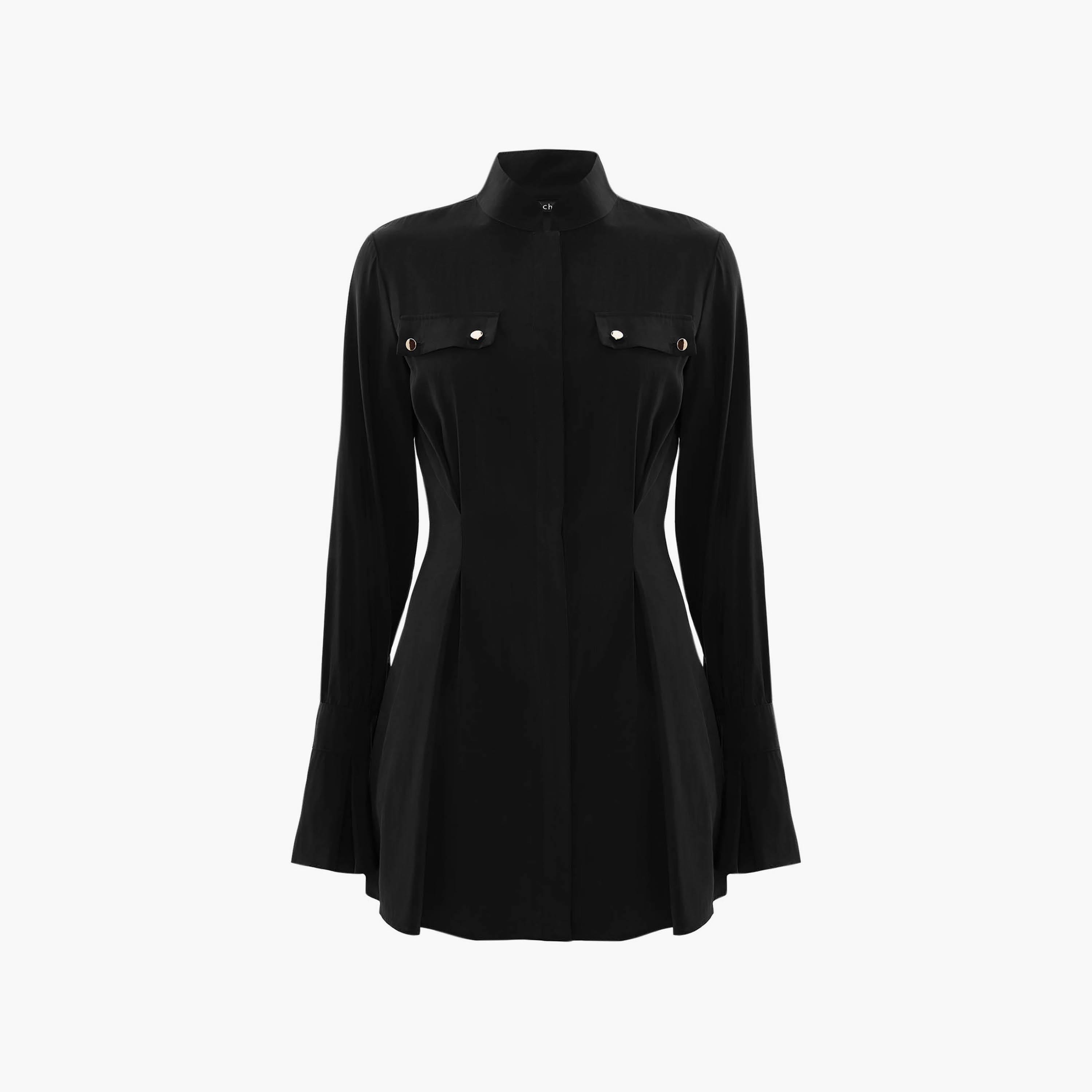 فستان قصير (ميني) بنمط قميص وبياقة ماندارين للنساء من ليتشي-women-clothing-dresses-image-5