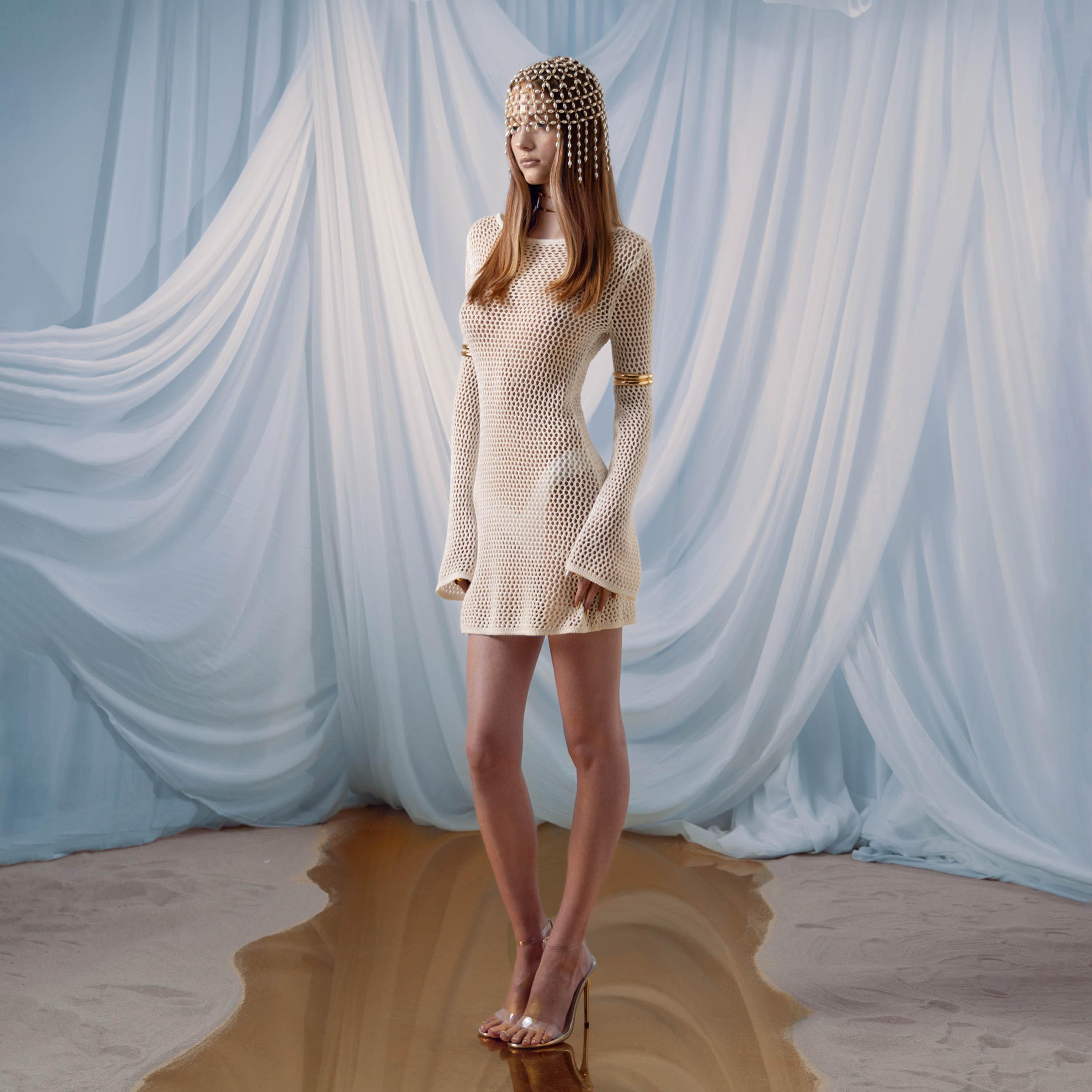 فستان قصير (ميني) ضيق محبوك بأكمام واسعة للنساء من ليتشي-women-clothing-dresses-image-1