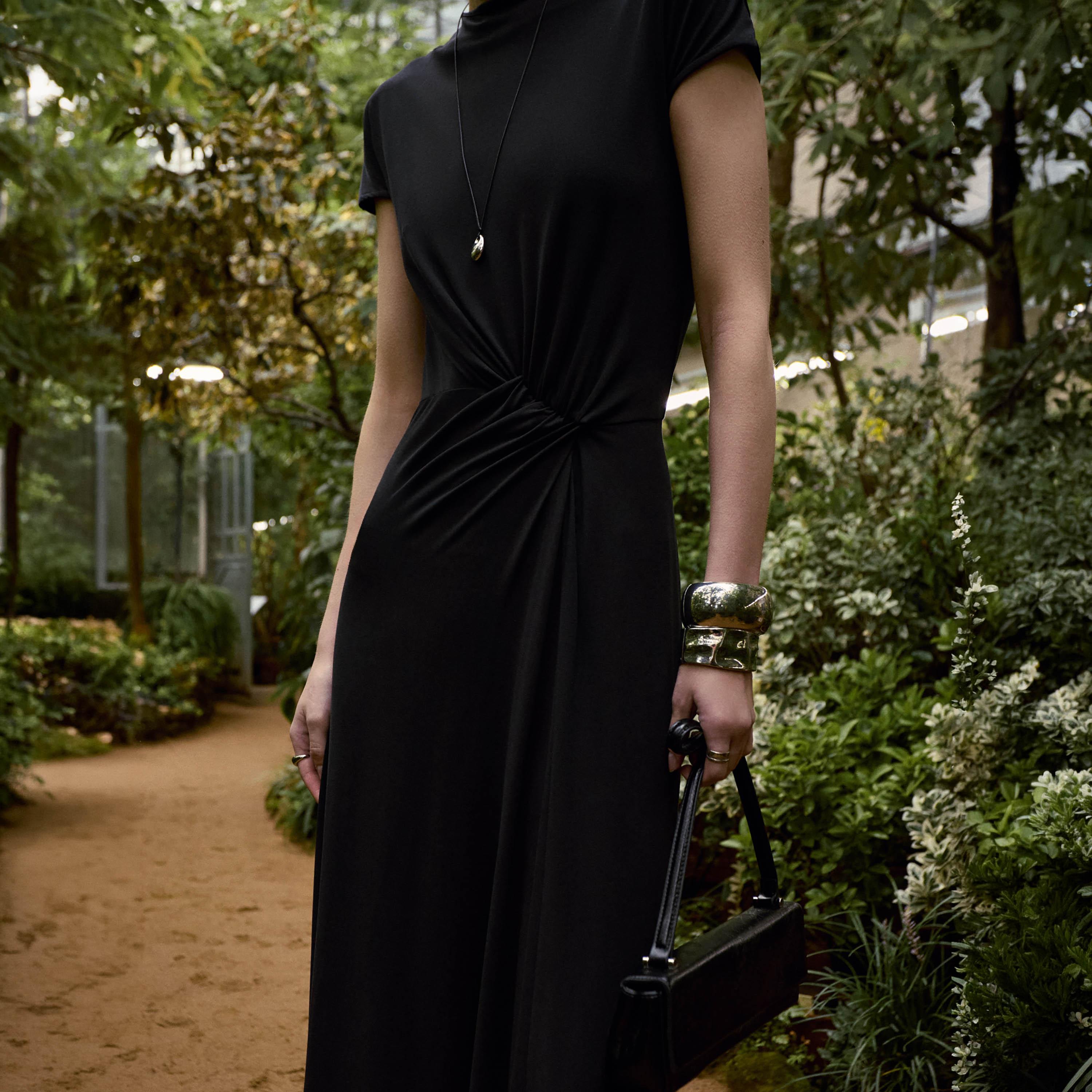 فستان ماكسي مستقيم (عمودي) من الجيرسيه بأكمام كاب للنساء من ليتشي-women-clothing-dresses-image-3