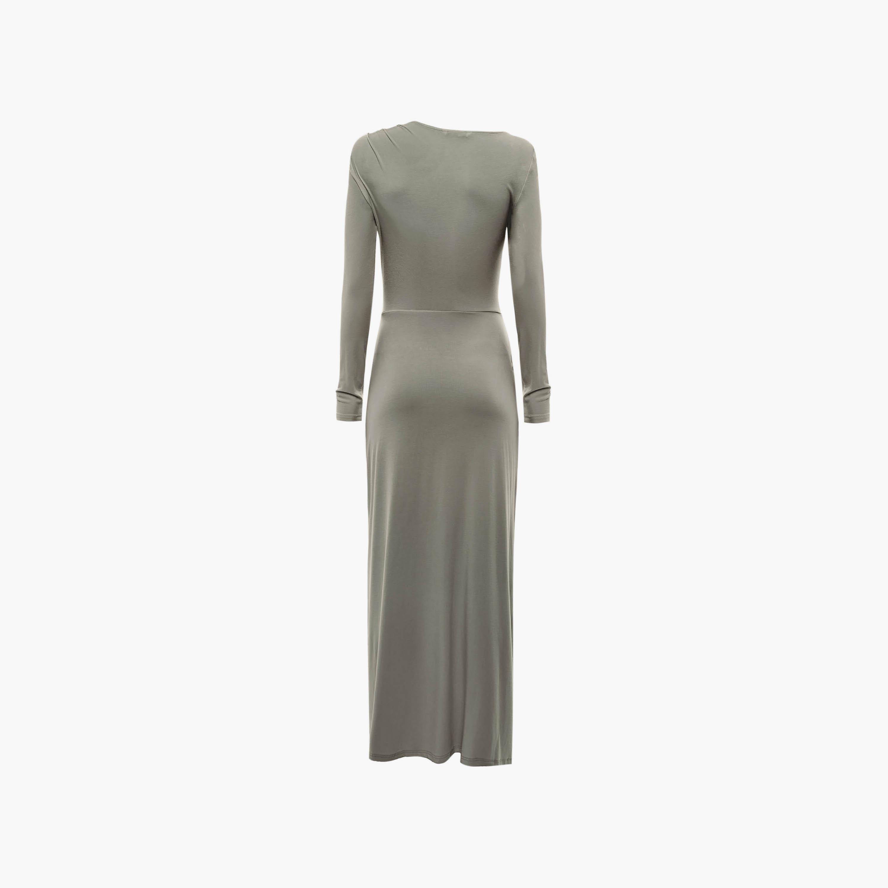 فستان ماكسي مستقيم (عمودي) بياقة غير متماثلة ودرابيه للنساء من ليتشي-women-clothing-dresses-image-6