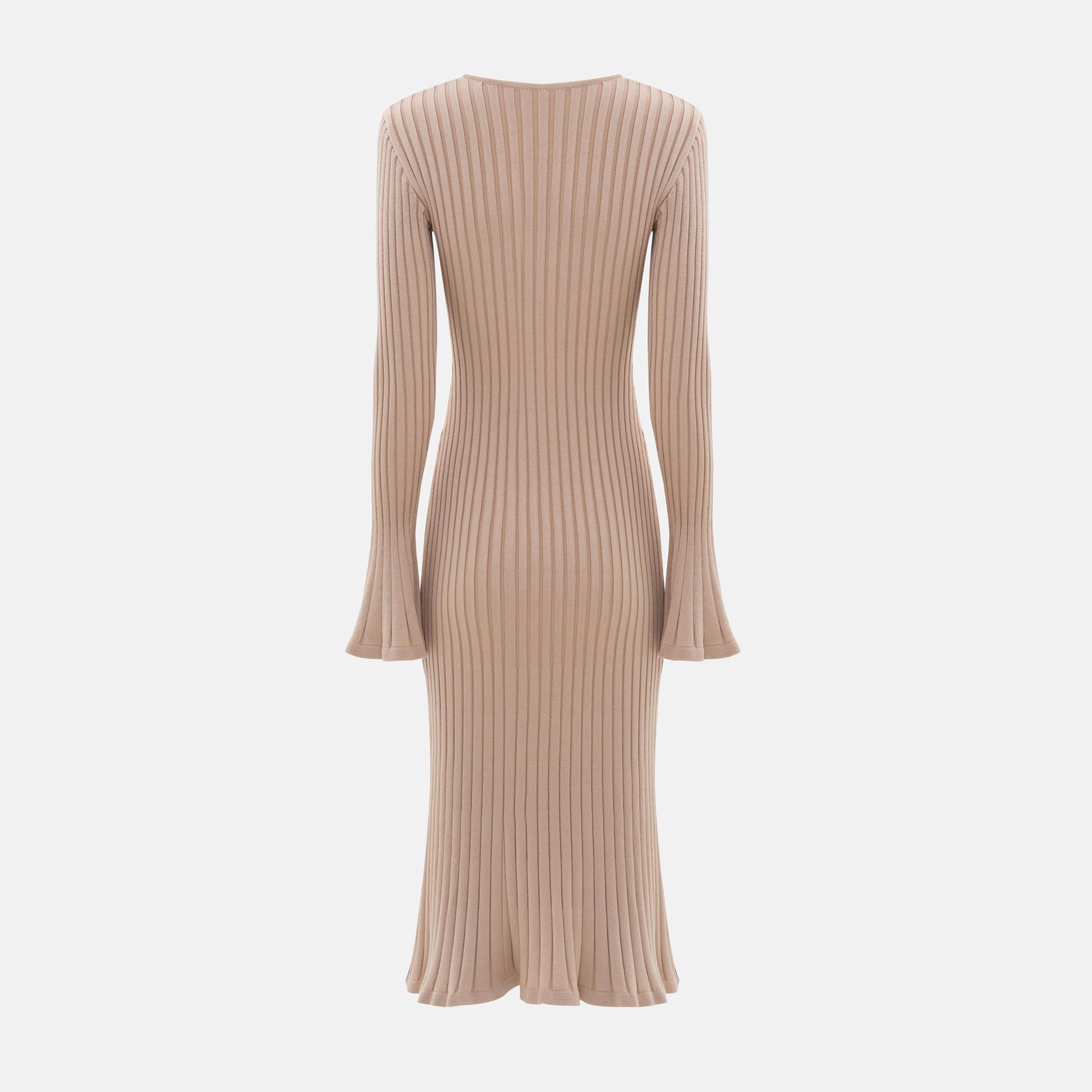 Lichi Ribbed Keyhole Neck Bell Sleeves Sheath Women's Midi Dress-women-clothing-dresses-image-6