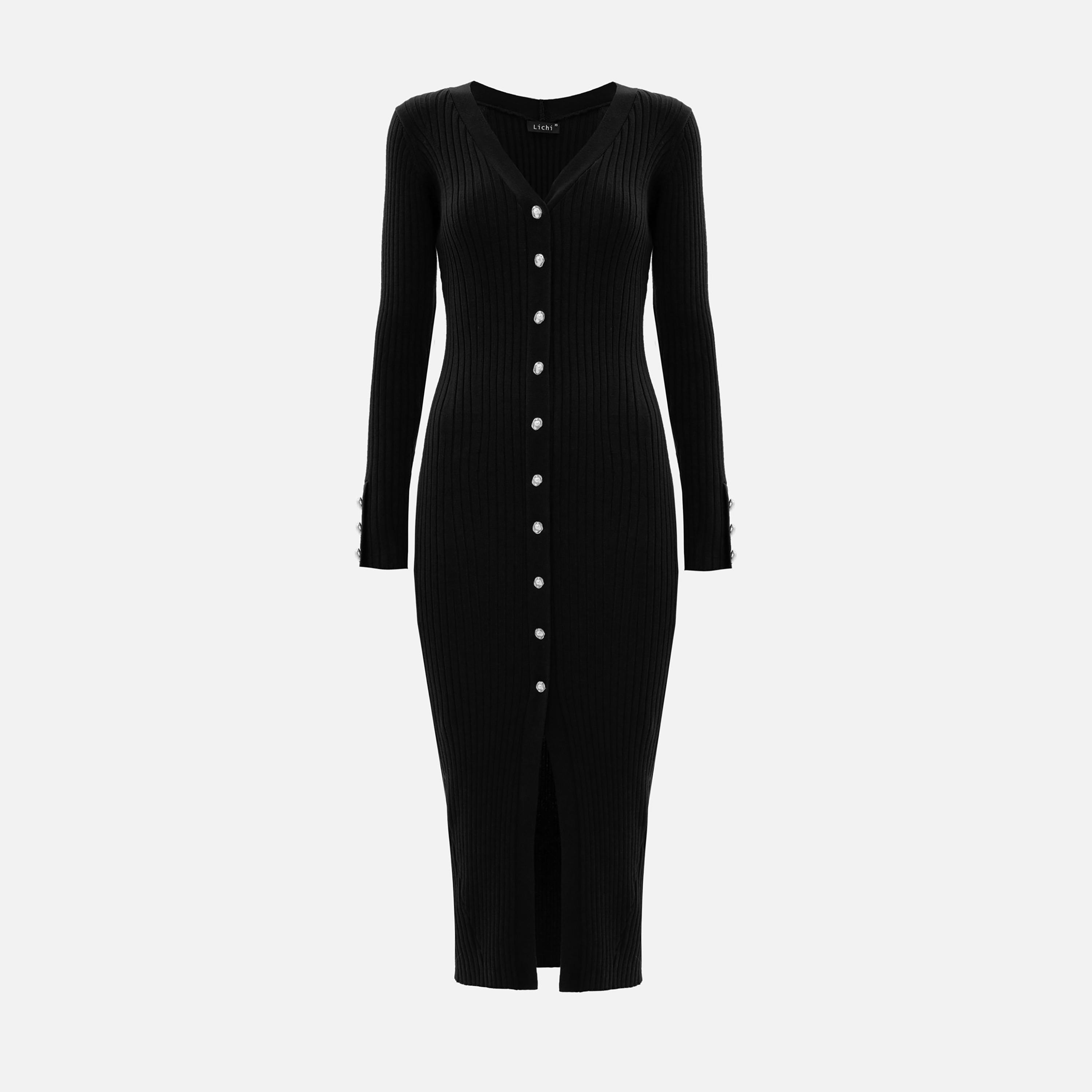 Lichi Ribbed Fitted Sleeves Bodycon Women's Midi Dress-women-clothing-dresses-image-5