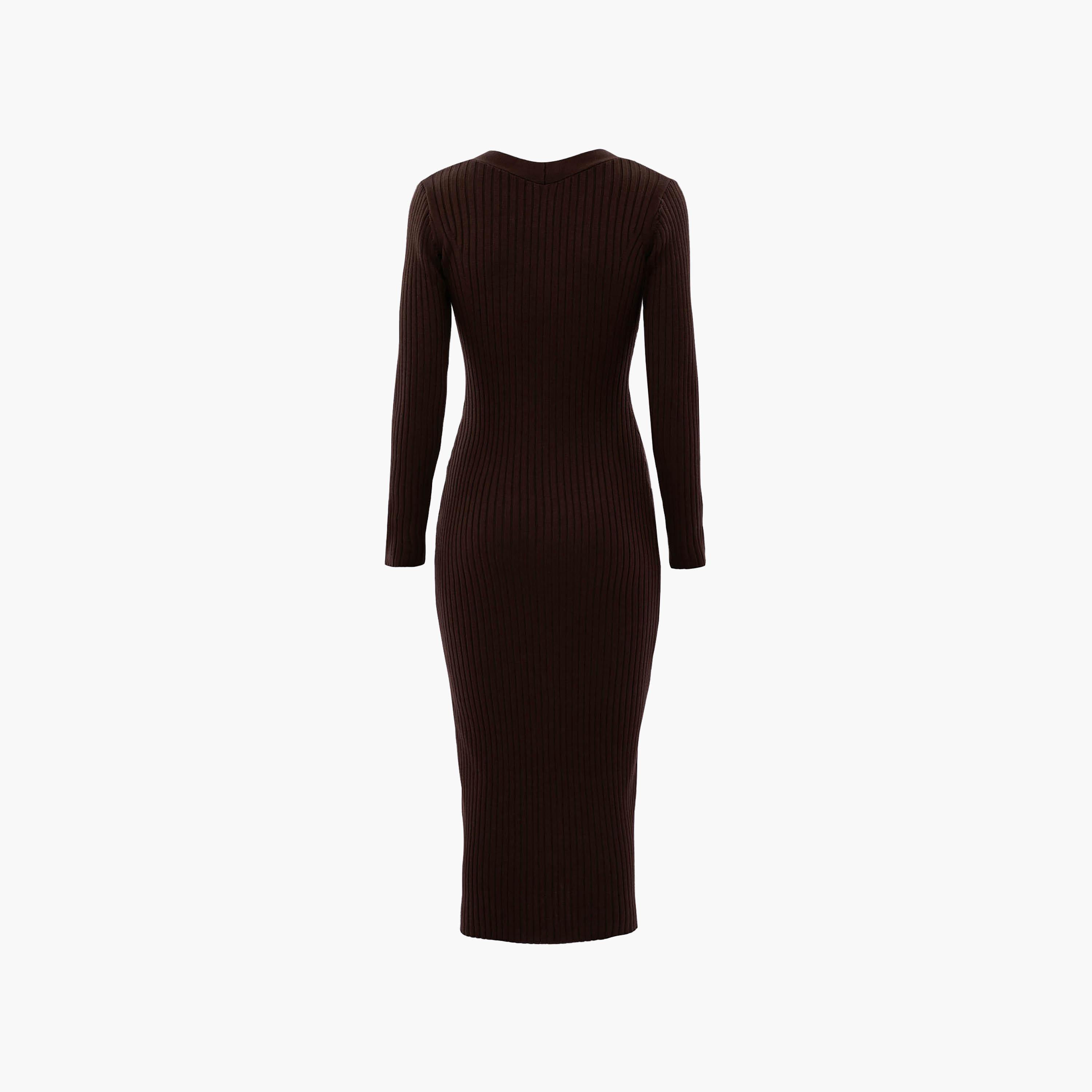 Lichi Brown Ribbed Jersey Column Women's Midi Dress-women-clothing-dresses-image-6