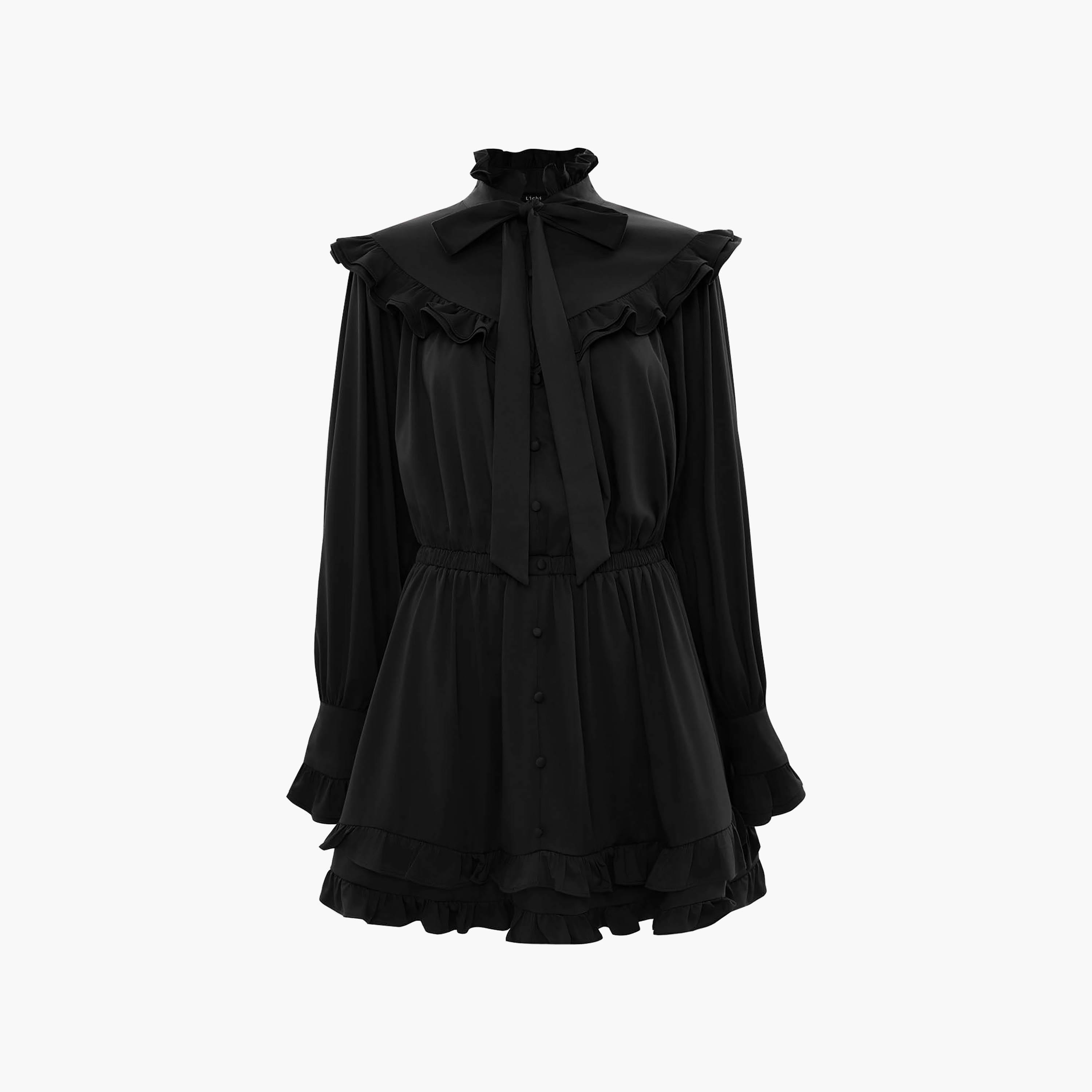 Lichi Ruffled Tie-Up Neck Bishop Sleeves Women's Mini Dress-women-clothing-dresses-image-5