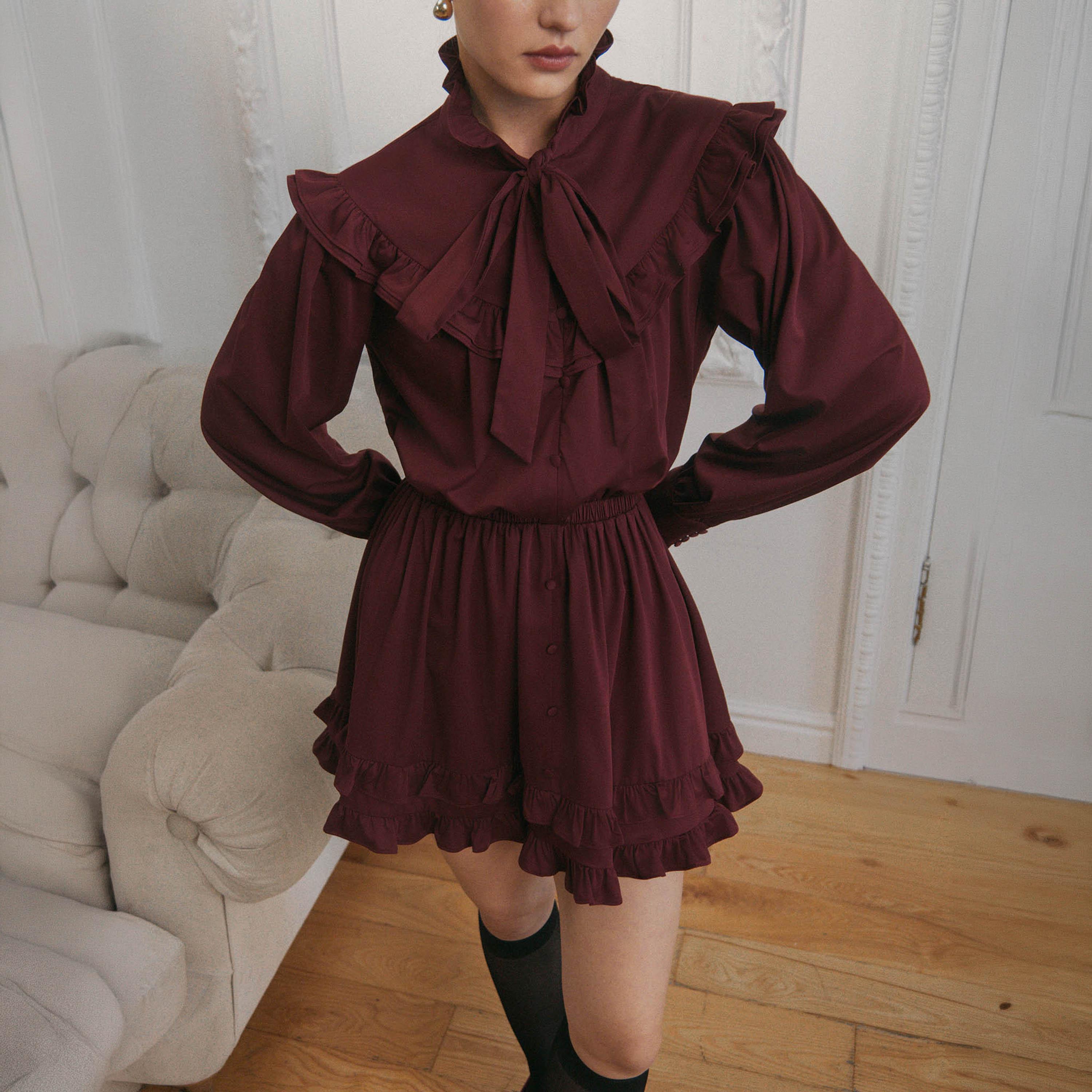 Lichi Ruffled Tie-Up Neck Bishop Sleeves Women's Mini Dress-women-clothing-dresses-image-2