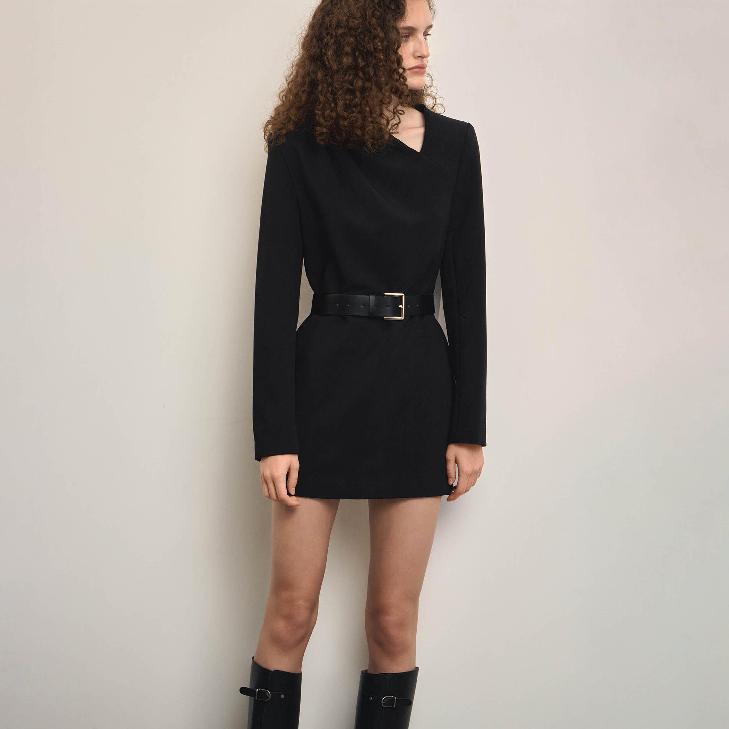 Lichi Black Asymmetric Neck Sheath Women's Mini Dress-women-clothing-dresses-image-2