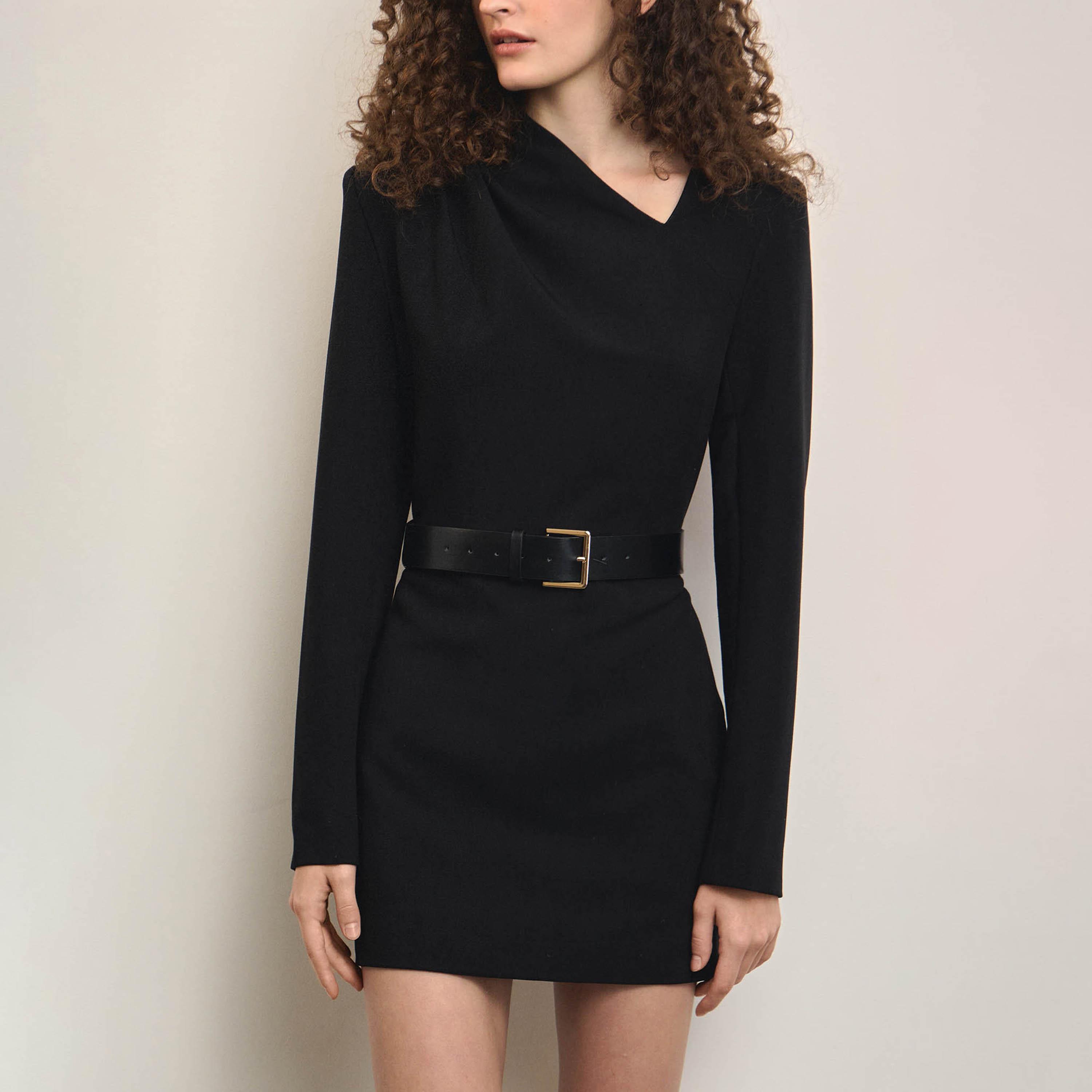 Lichi Black Asymmetric Neck Sheath Women's Mini Dress-women-clothing-dresses-image-3