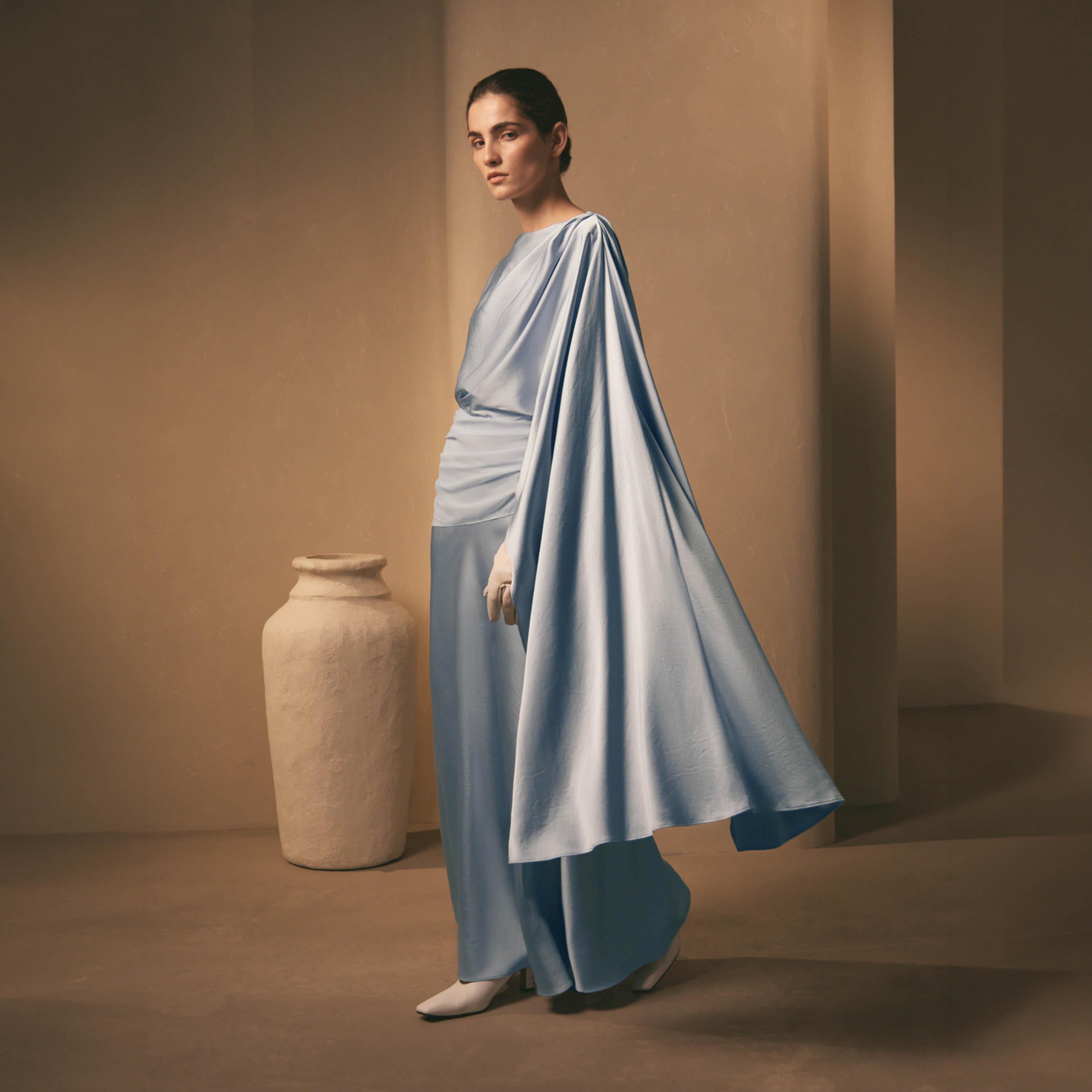 Lichi Blue Ruched Satin Sheath Women's Maxi Evening Dress-women-clothing-dresses-image-2