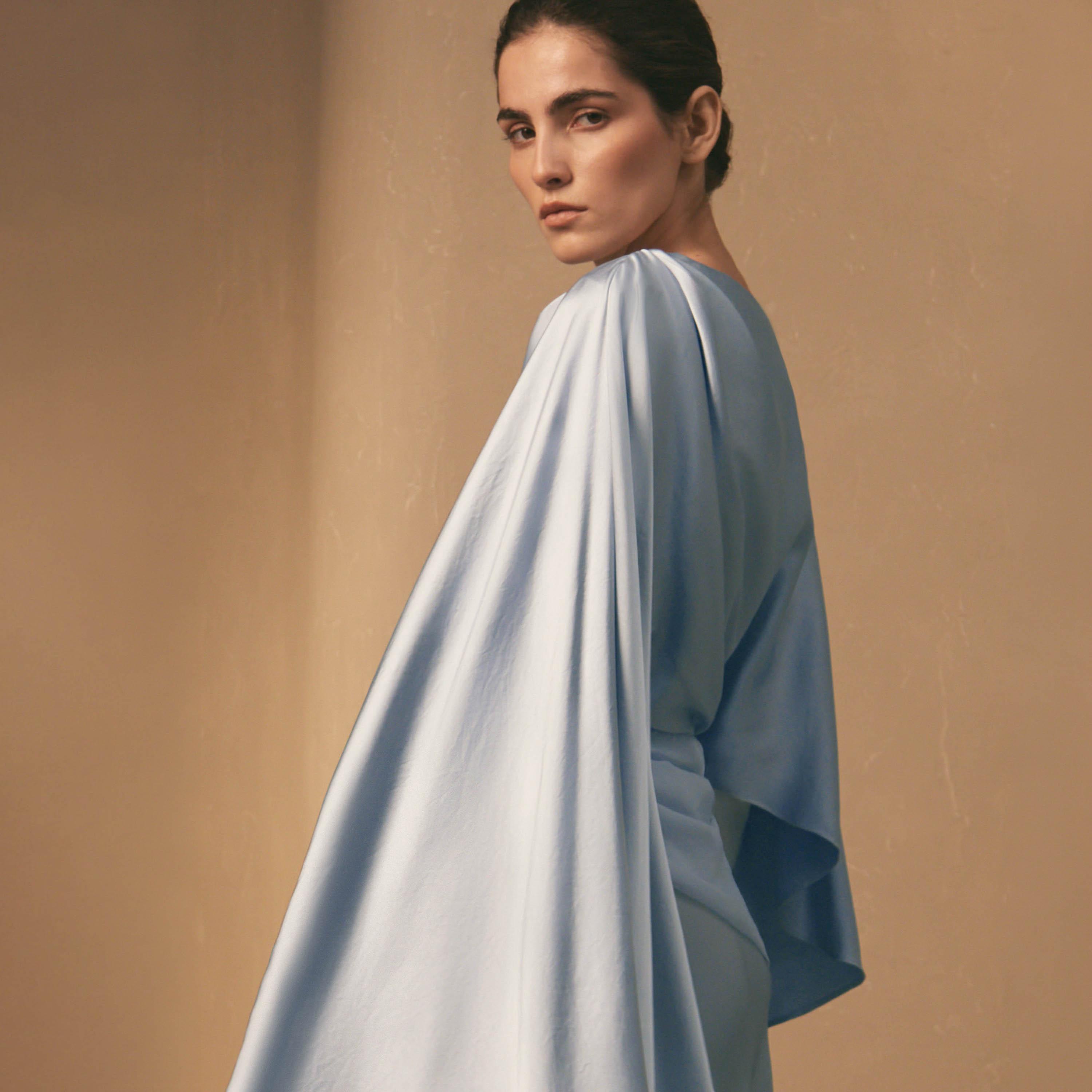 Lichi Blue Ruched Satin Sheath Women's Maxi Evening Dress-women-clothing-dresses-image-3