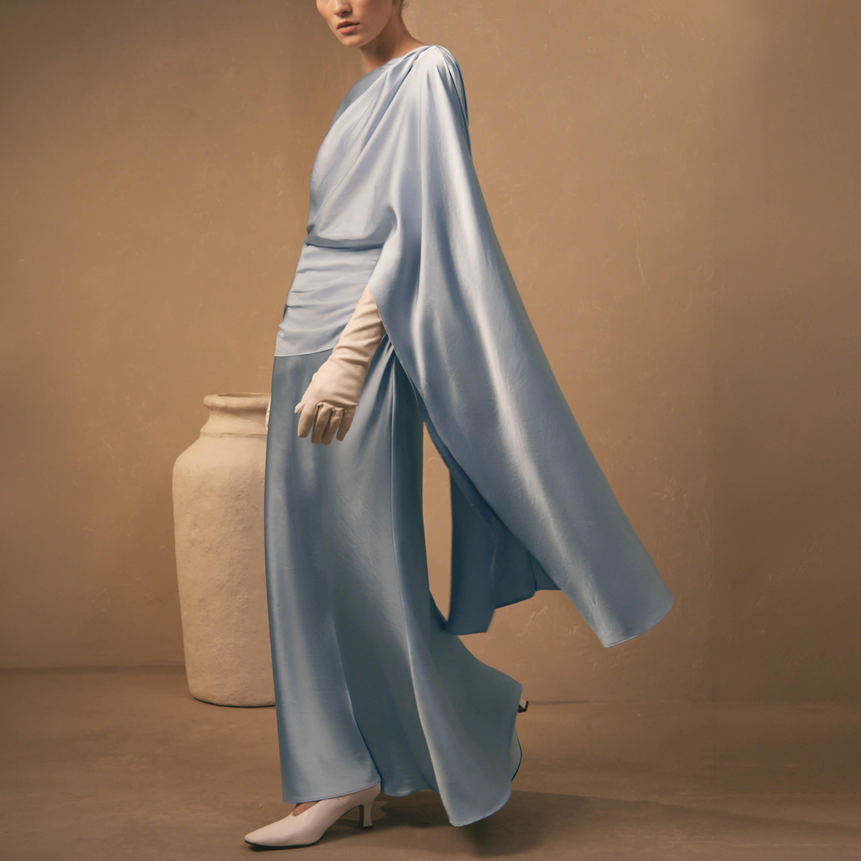Lichi Blue Ruched Satin Sheath Women's Maxi Evening Dress-women-clothing-dresses-image-4