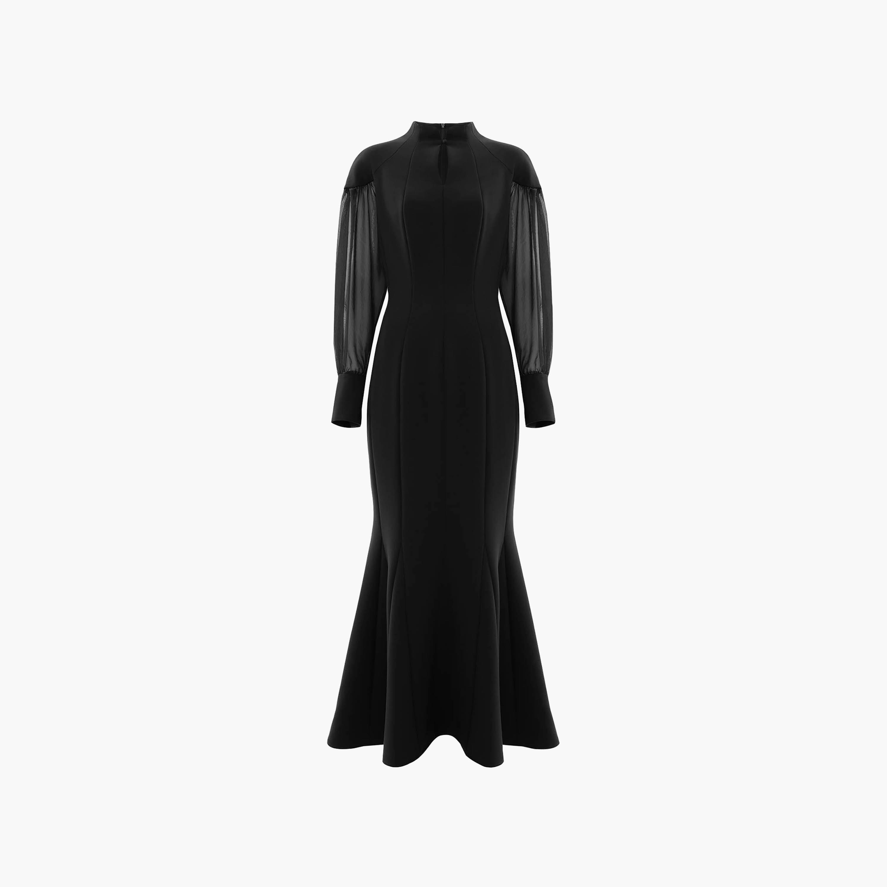 Lichi Black Mandarin Collar Bishop Sleeves Trumpet Women's Maxi Evening Dress-women-clothing-dresses-image-5
