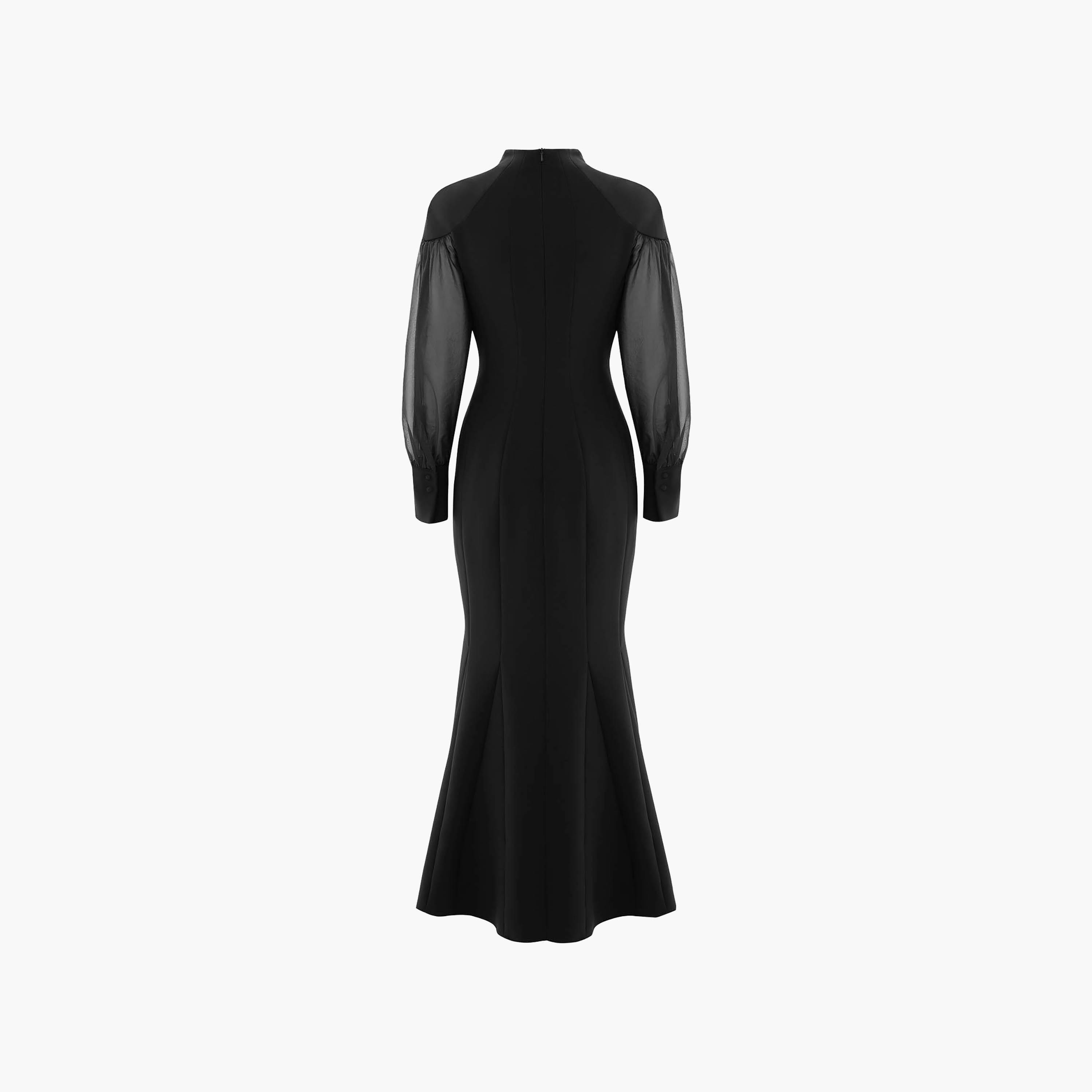 Lichi Black Mandarin Collar Bishop Sleeves Trumpet Women's Maxi Evening Dress-women-clothing-dresses-image-6