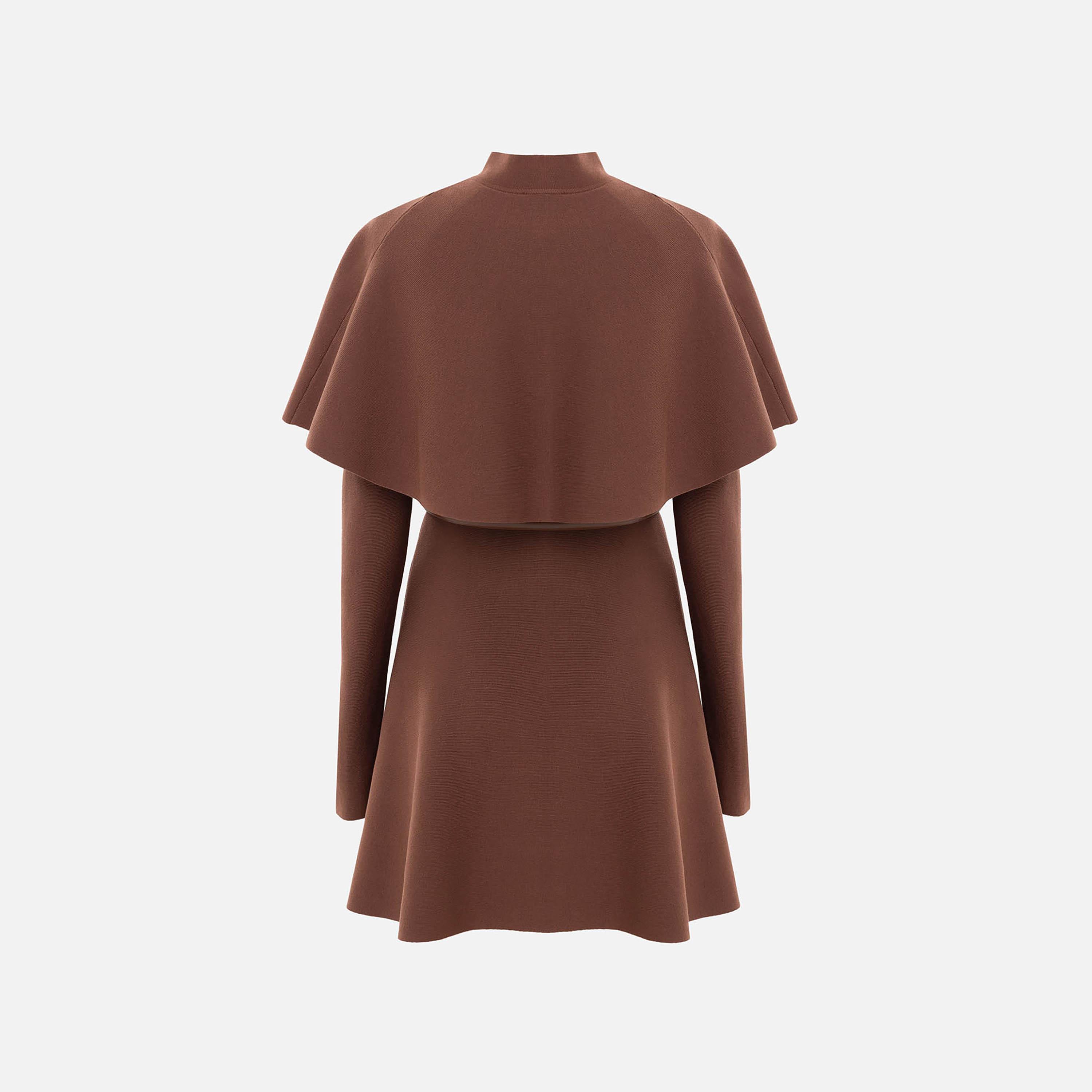 Lichi Textured Mock Neck Fitted Sleeves Fit & Flared Women's Mini Dress with Cape-women-clothing-dresses-image-6