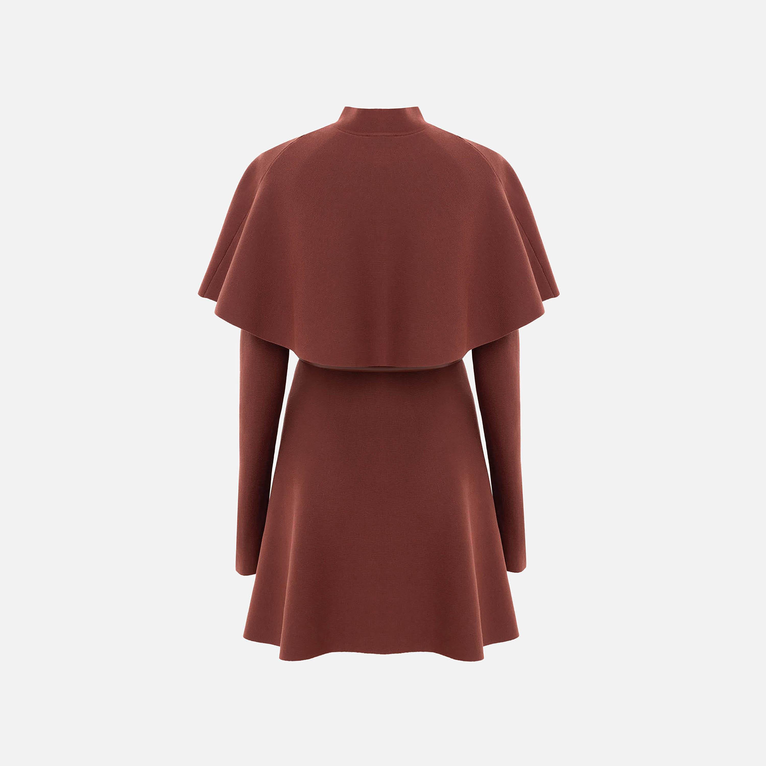 Lichi Textured Mock Neck Fitted Sleeves Fit & Flared Women's Mini Dress with Cape-women-clothing-dresses-image-6