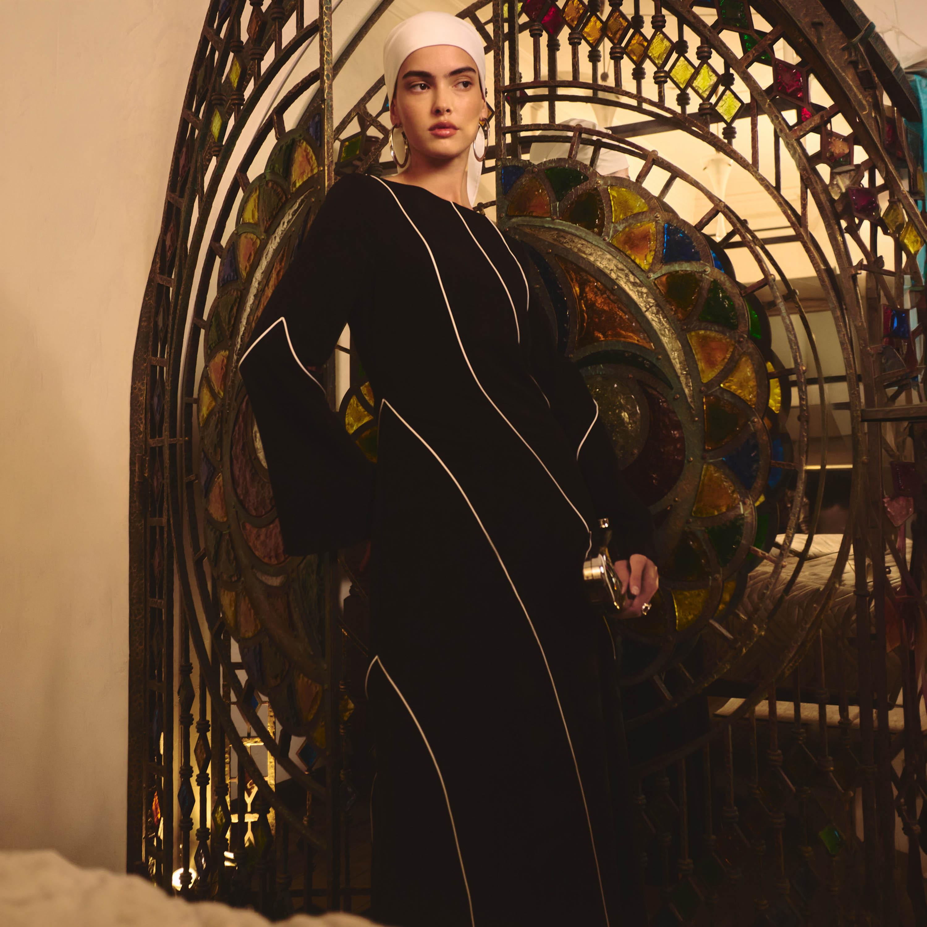 Lichi Black Contrast Piping Women's Midi Dress-women-clothing-dresses-image-3