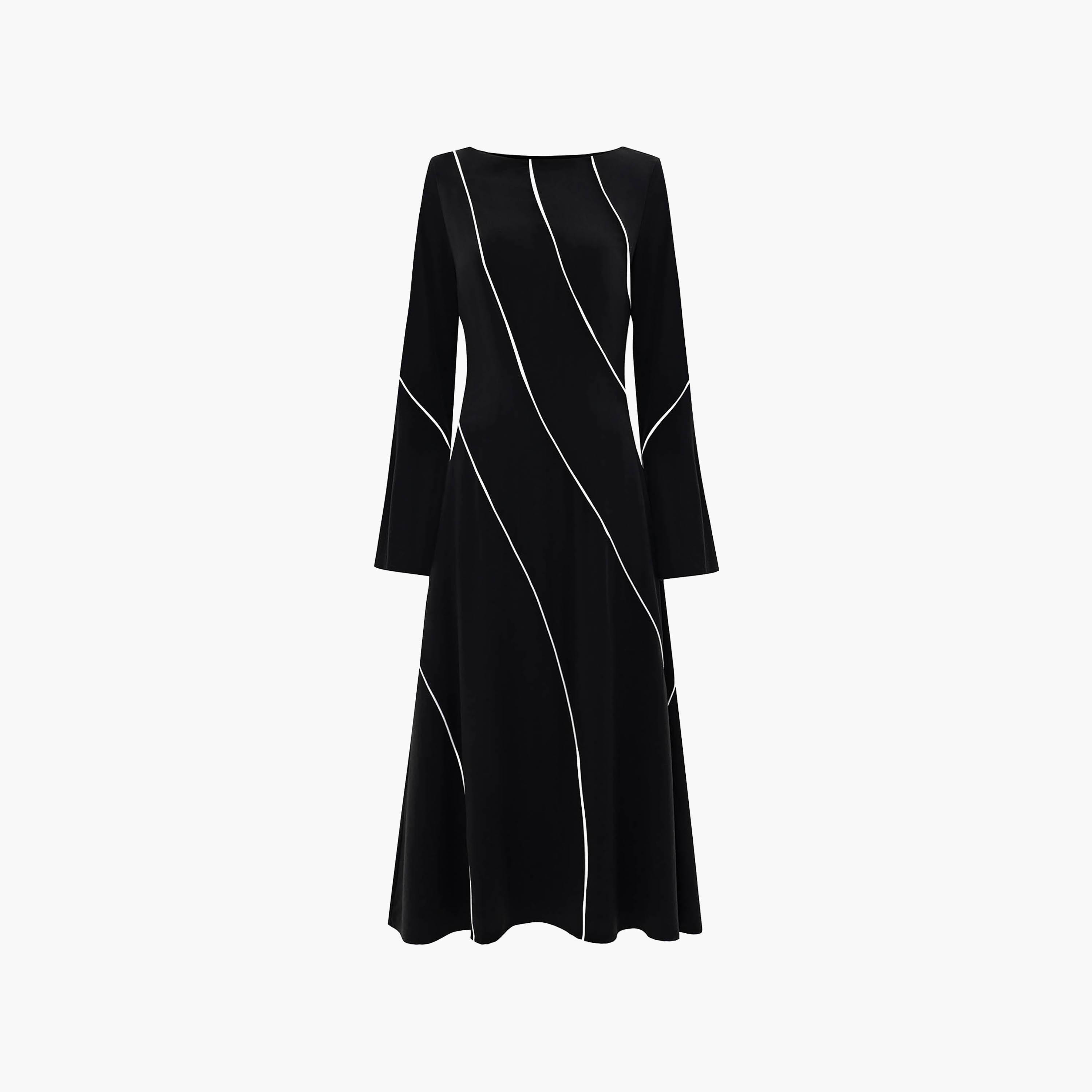 Lichi Black Contrast Piping Women's Midi Dress-women-clothing-dresses-image-4