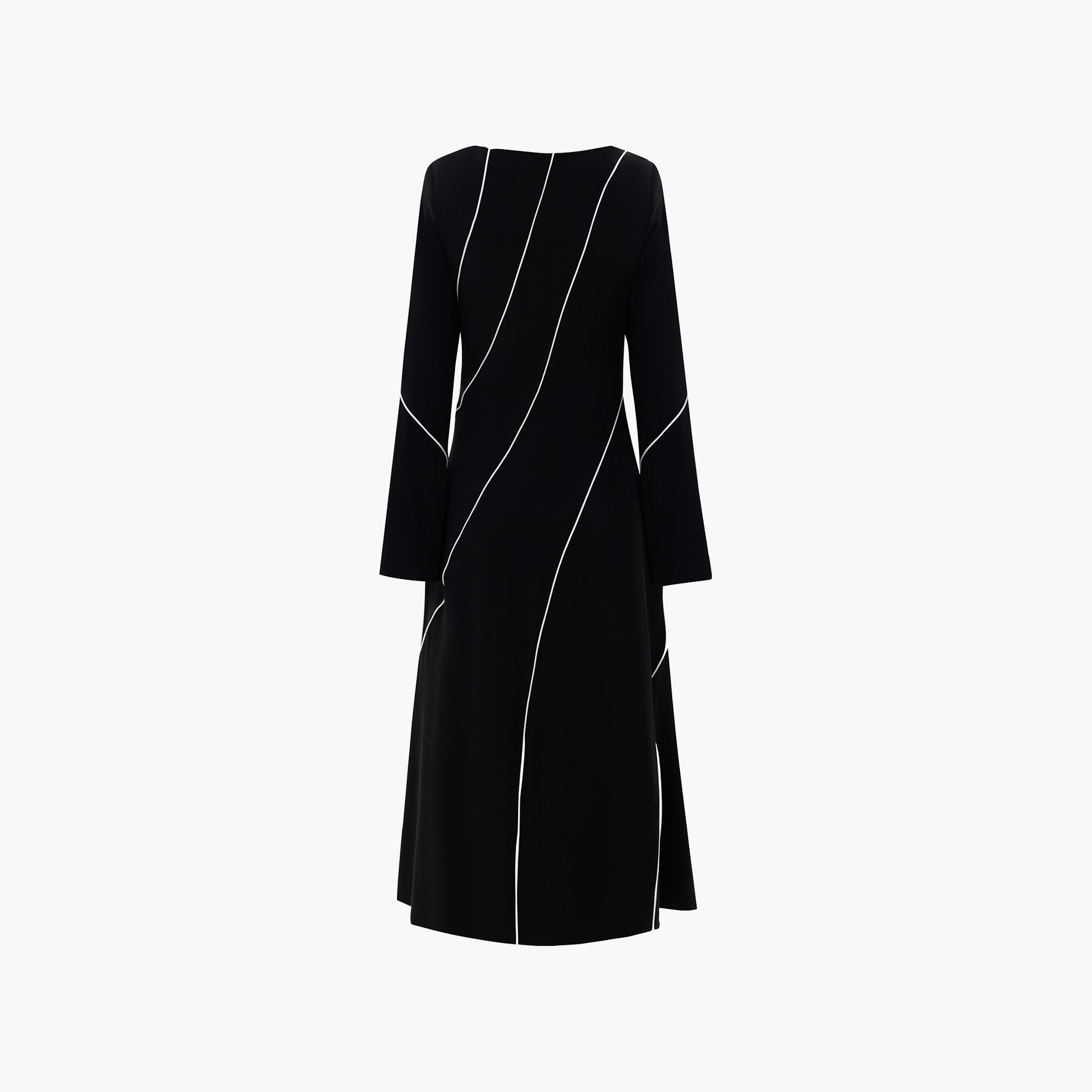 Lichi Black Contrast Piping Women's Midi Dress-women-clothing-dresses-image-5