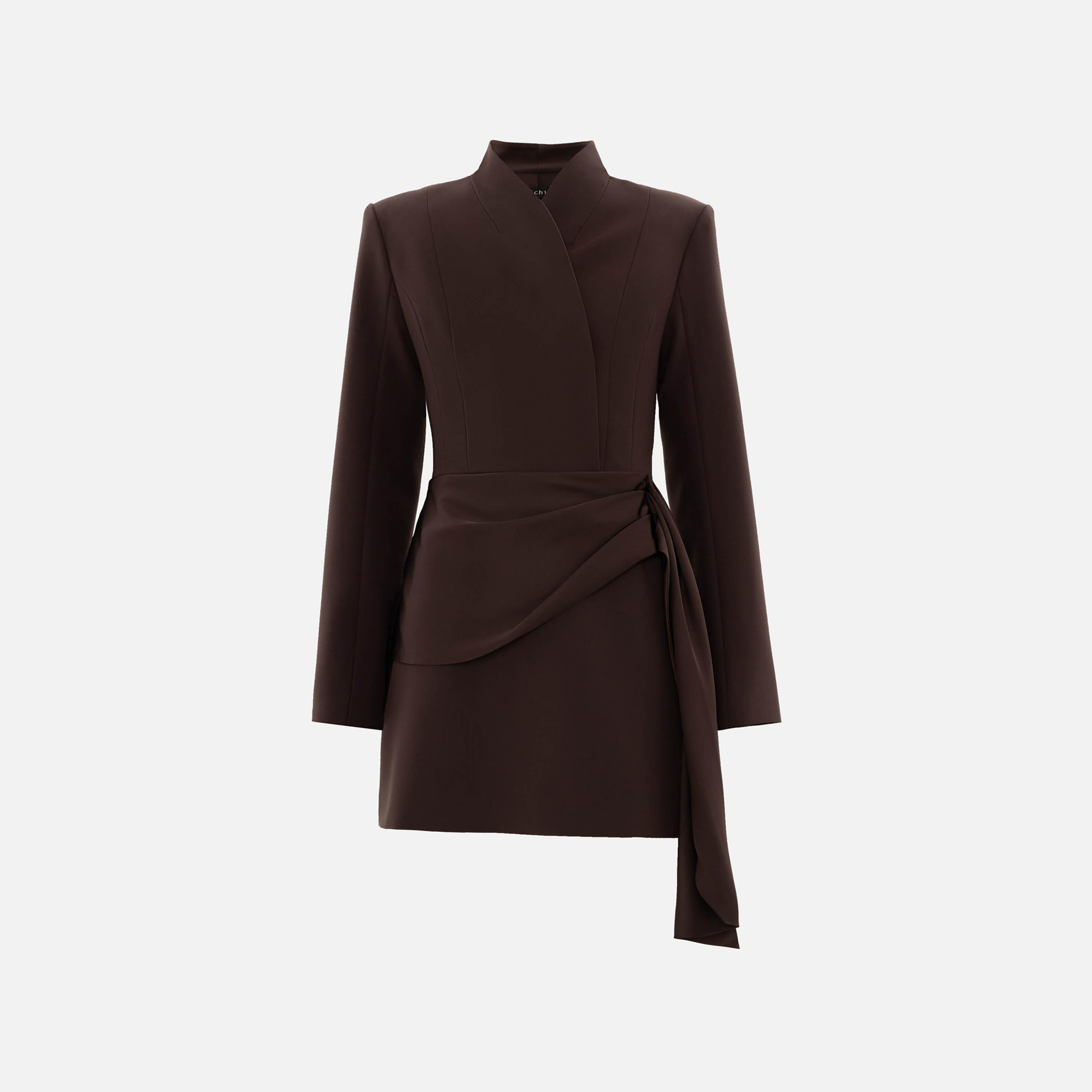 Lichi Brown Stand-Up Collar Sheath Women's Mini Dress-women-clothing-dresses-image-4