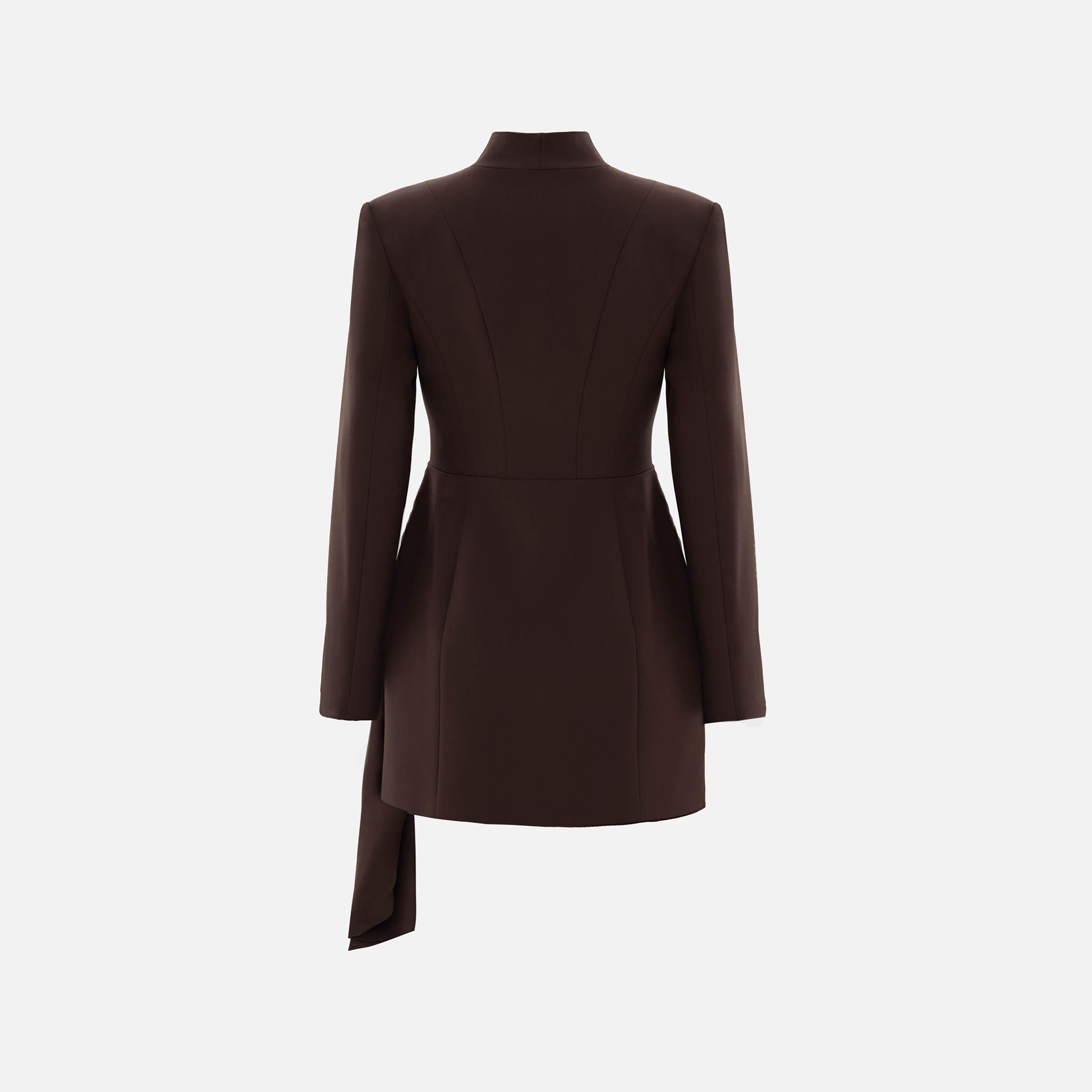 Lichi Brown Stand-Up Collar Sheath Women's Mini Dress-women-clothing-dresses-image-5
