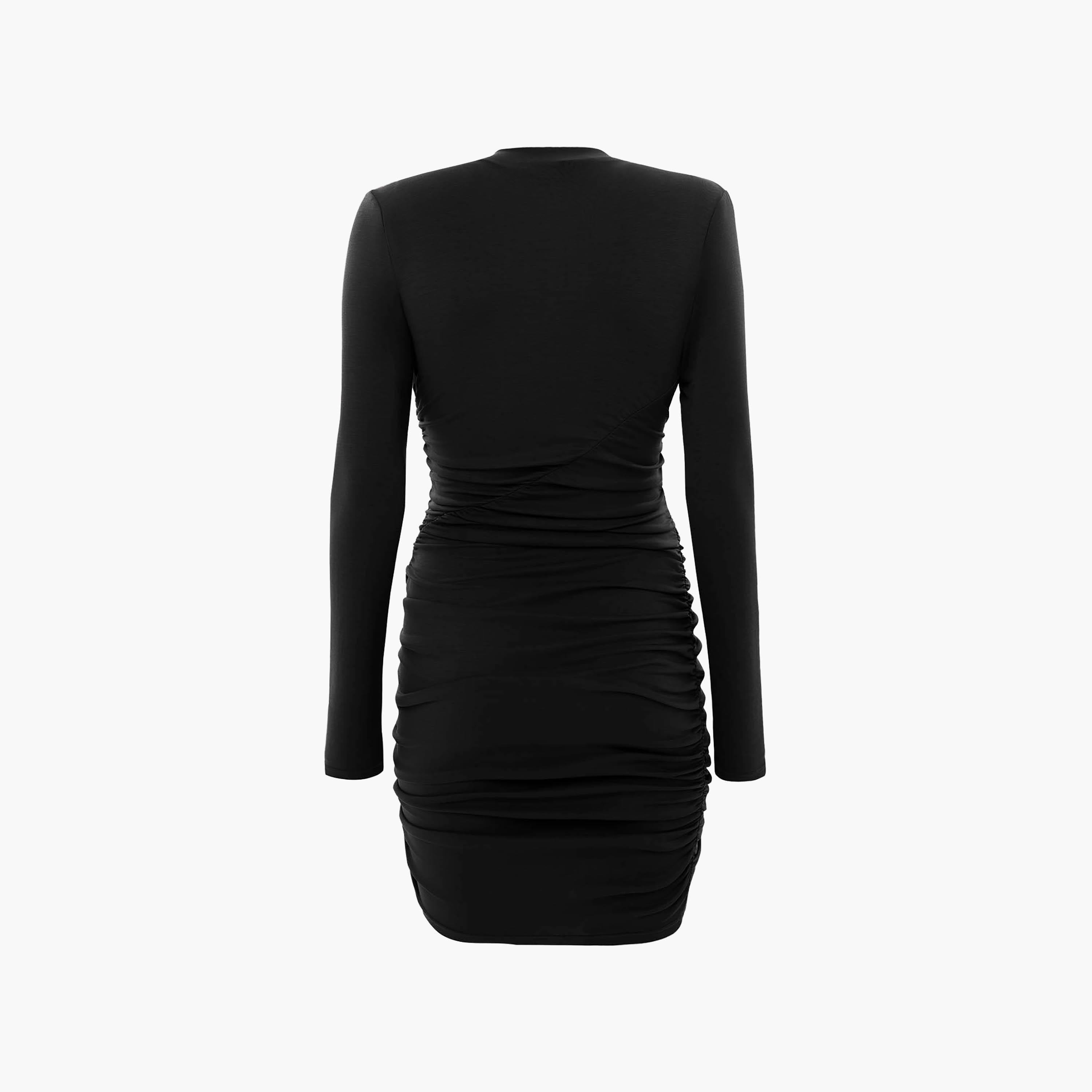 Lichi Black Ruched Jersey Mock Neck Bodycon Women's Mini Evening Dress-women-clothing-dresses-image-6