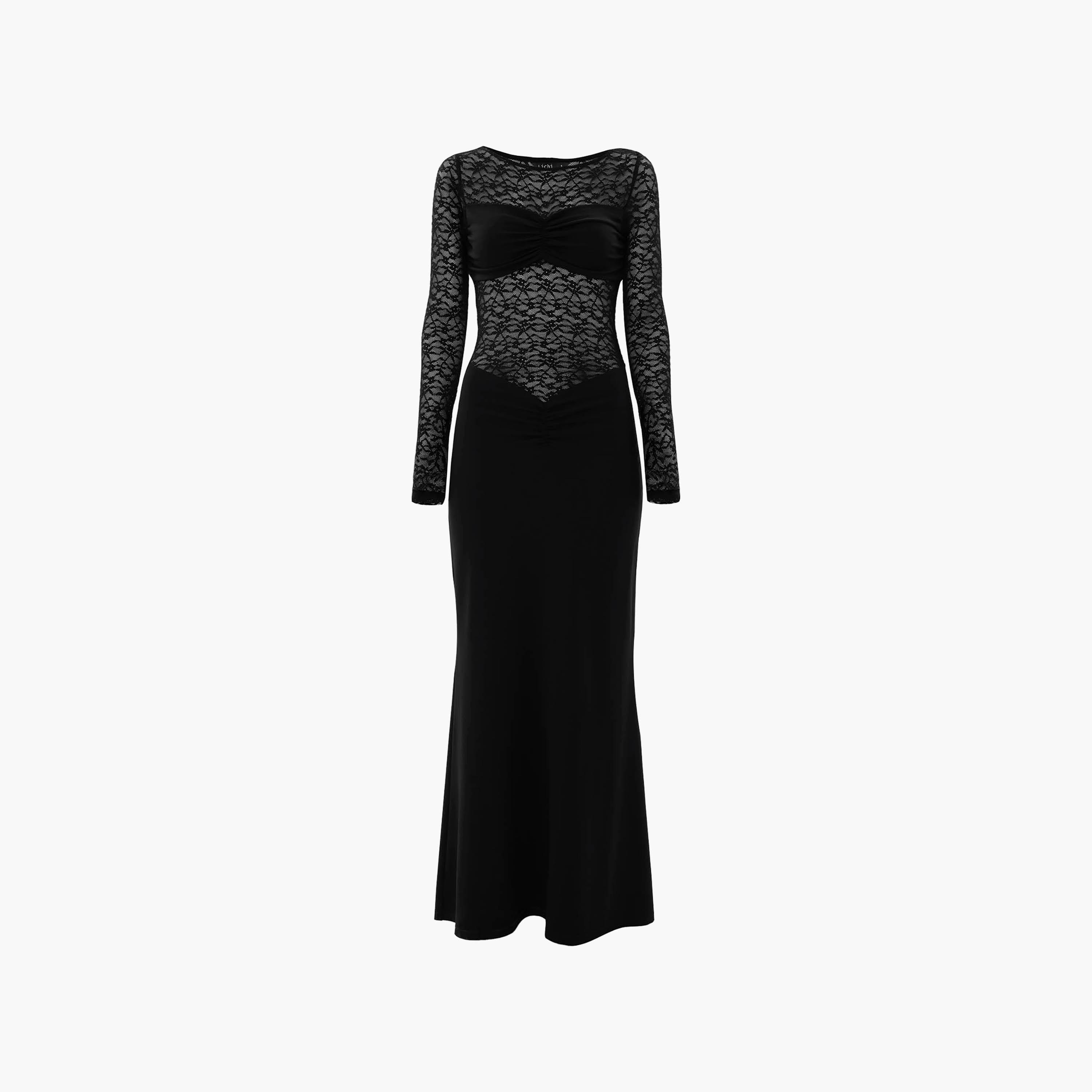فستان سهرة ماكسي عمودي من الدانتيل بنقشة زهور للنساء باللون الأسود من ليتشي-women-clothing-dresses-image-5
