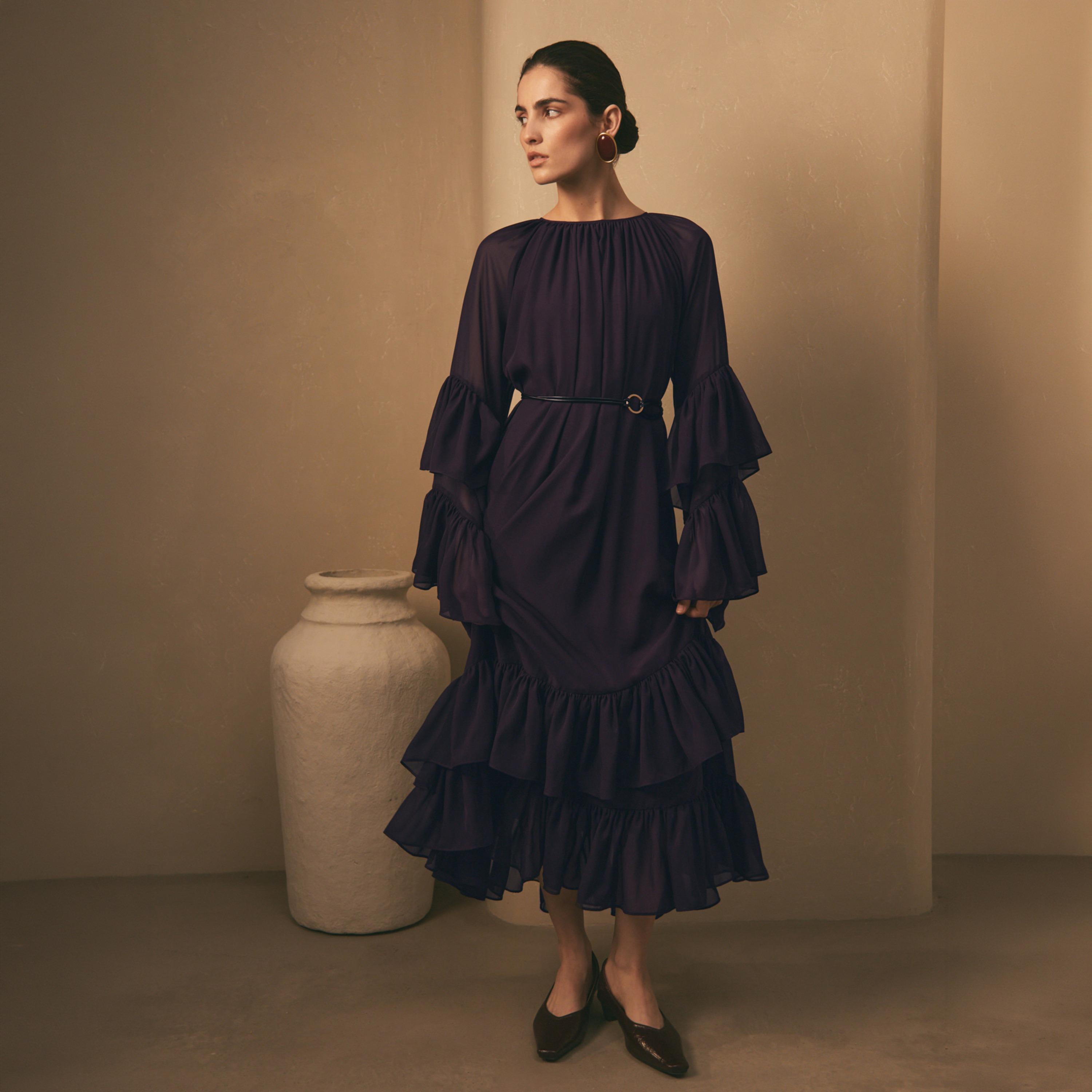 فستان ماكسي شيفون متعدد الطبقات (تيرد) ومزين بكشكشة للنساء من ليتشي-women-clothing-dresses-image-1