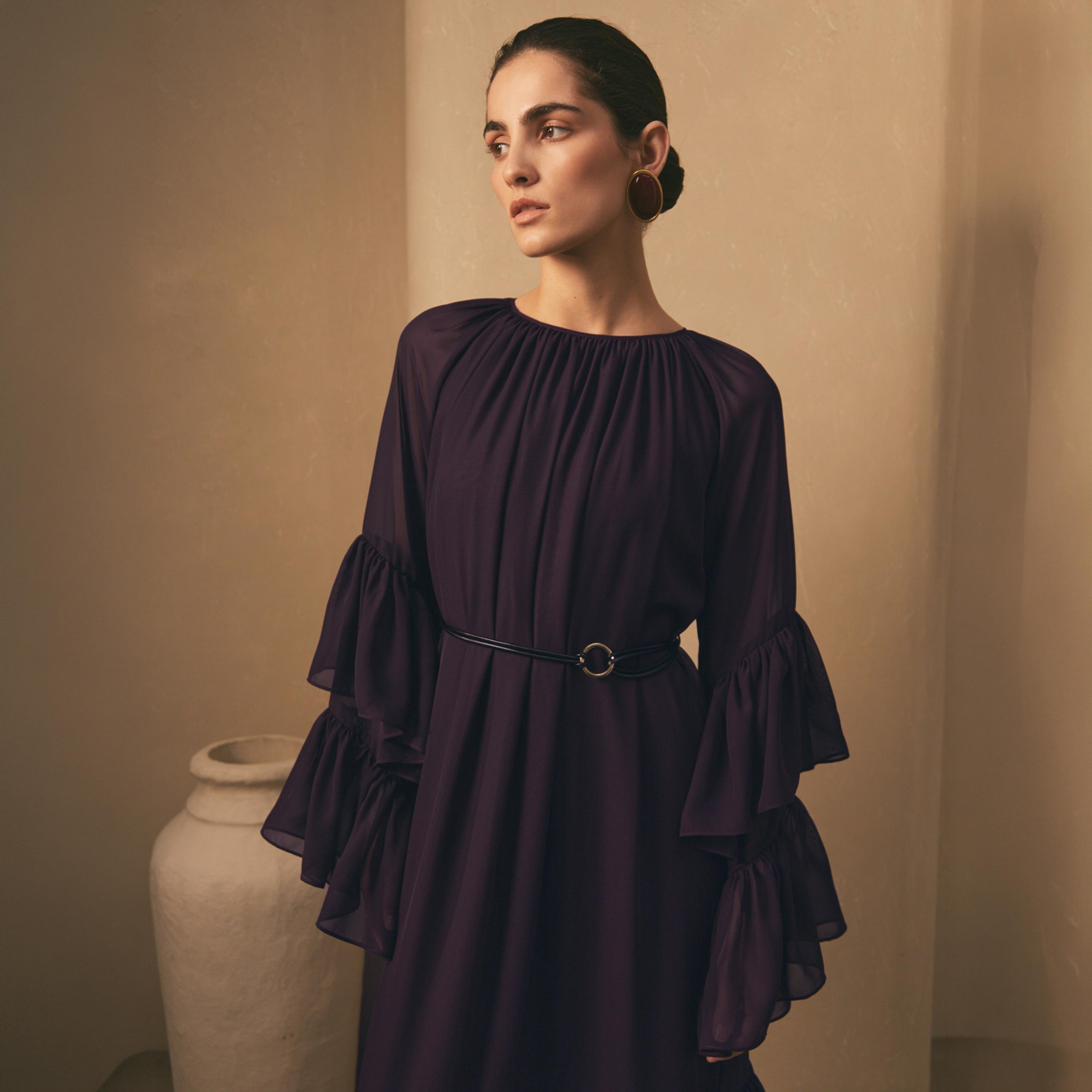 فستان ماكسي شيفون متعدد الطبقات (تيرد) ومزين بكشكشة للنساء من ليتشي-women-clothing-dresses-image-2