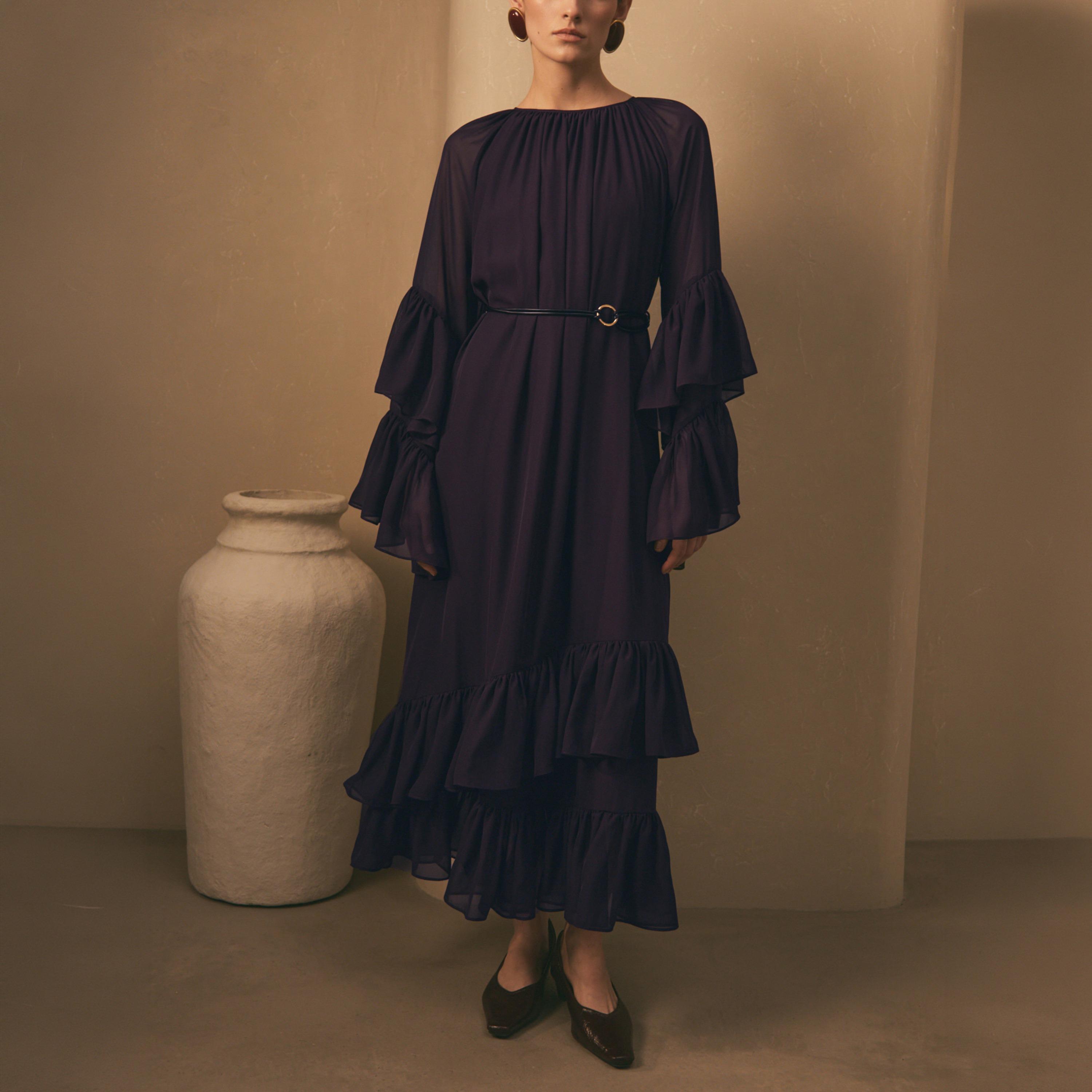 فستان ماكسي شيفون متعدد الطبقات (تيرد) ومزين بكشكشة للنساء من ليتشي-women-clothing-dresses-image-3