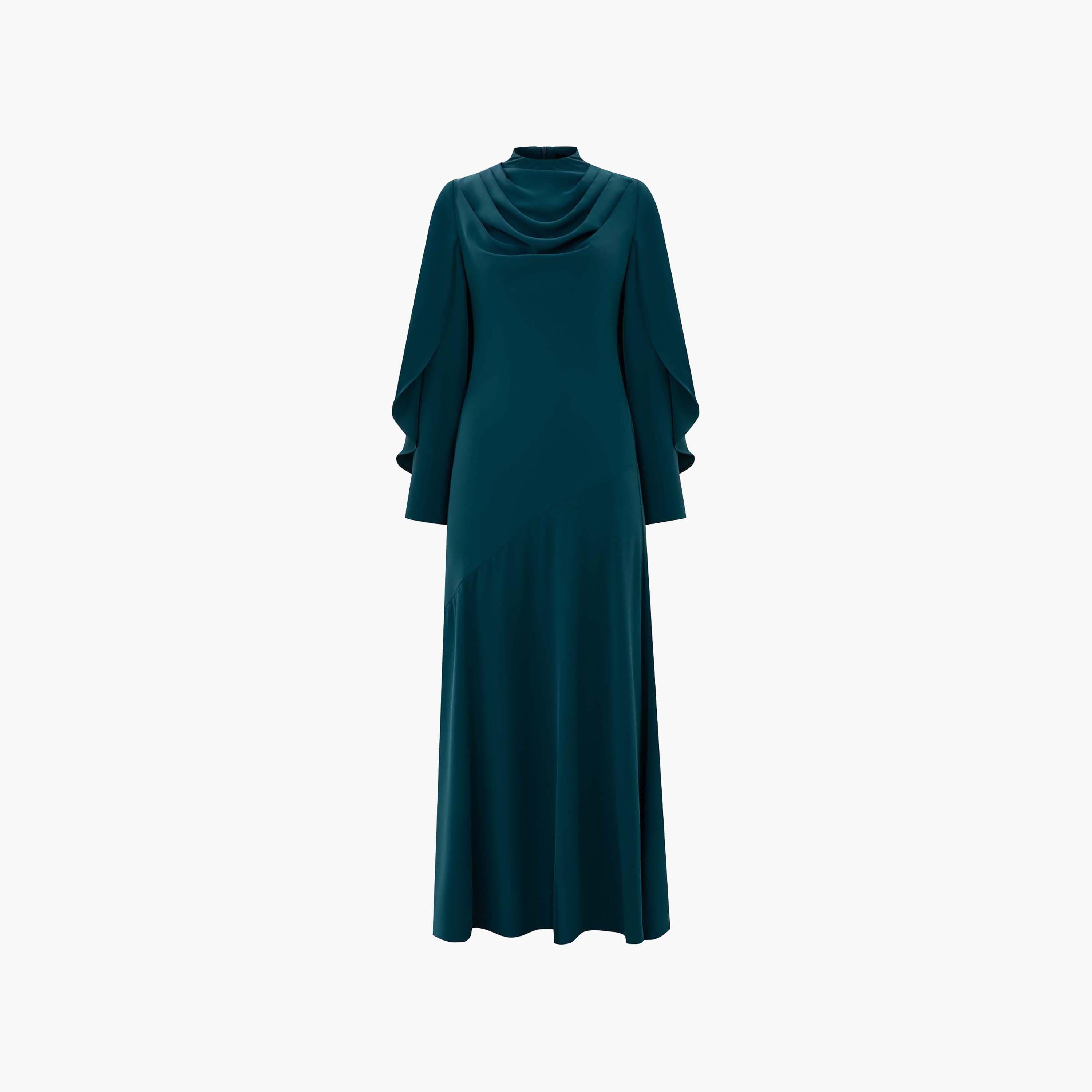 فستان سهرة ماكسي كلوش (فليرد) بياقة عالية مرنة (موك نيك) للنساء من ليتشي-women-clothing-dresses-image-5