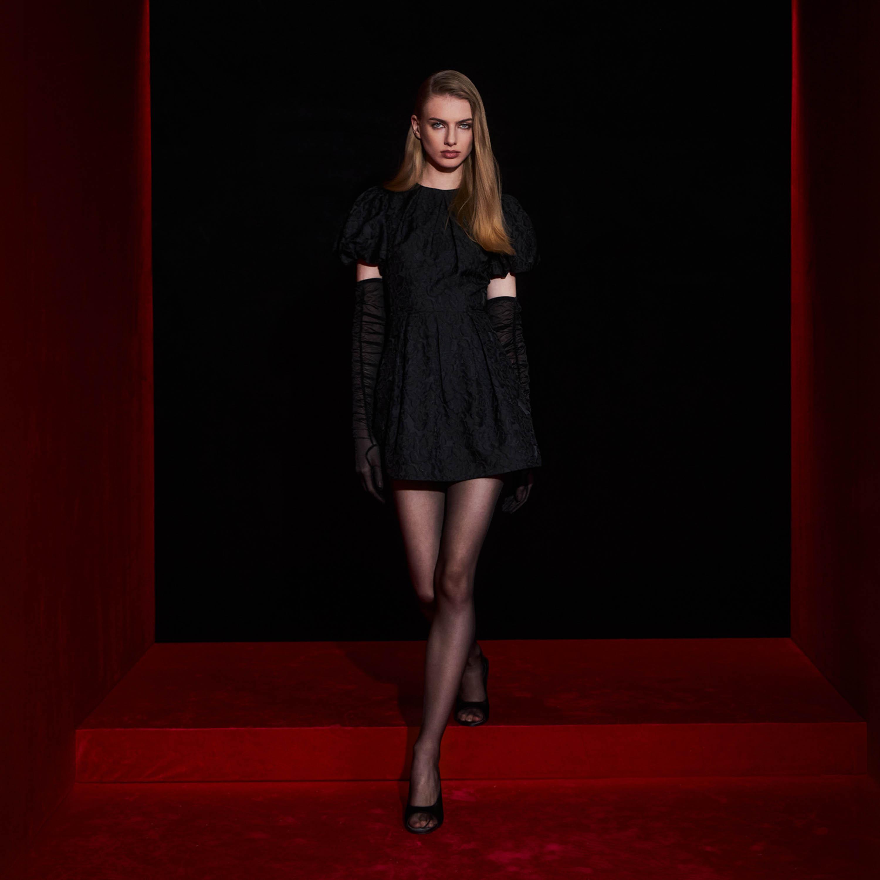 Lichi Floral Jacquard Puff Sleeves Skater Women's Mini Dress-women-clothing-dresses-image-2