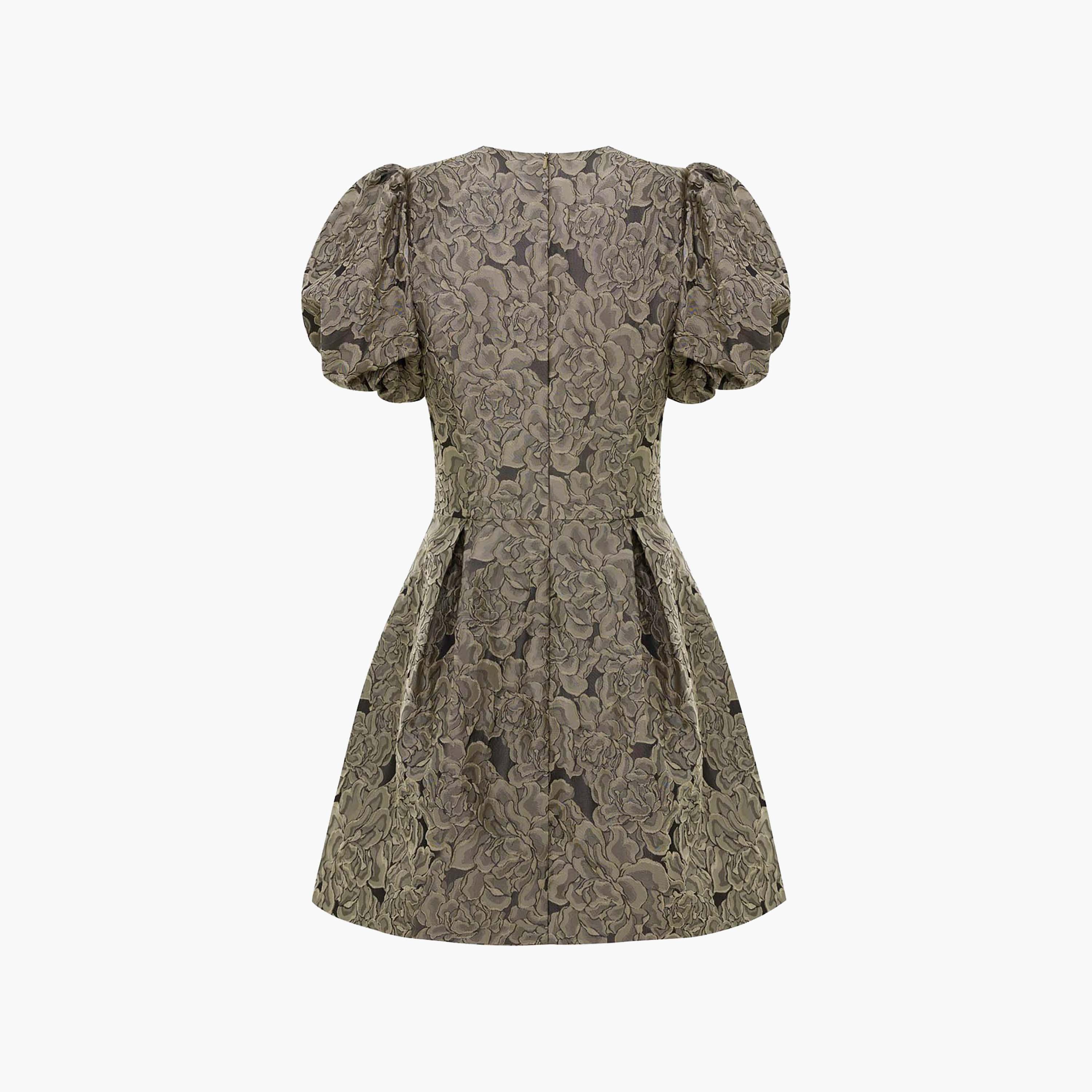 فستان ميني واسع (سكايتر) بأكمام منفوخة من الجاكار بنقشة زهور للنساء من ليتشي-women-clothing-dresses-image-6