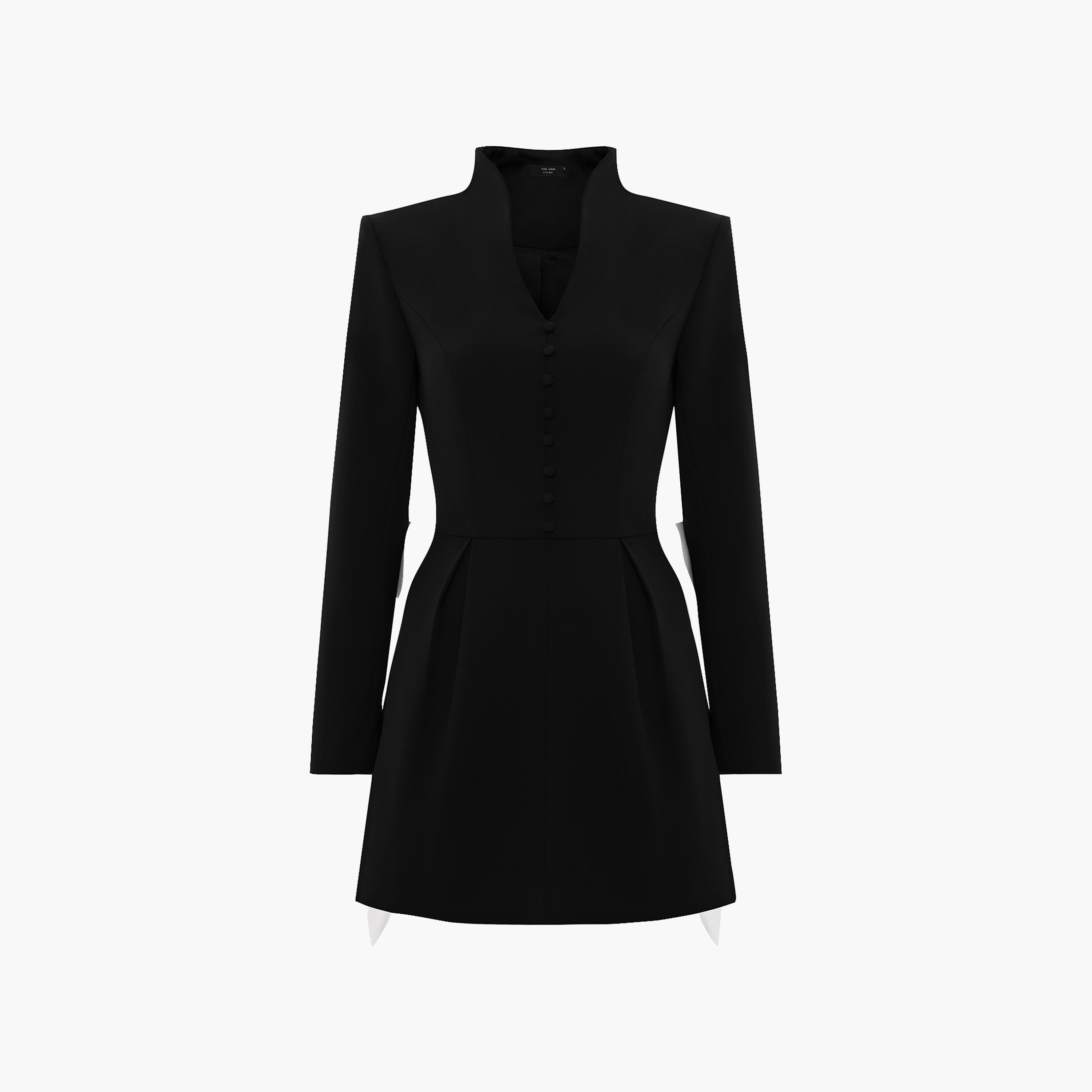 Lichi Black Bow Detailed High Neck Pleated Women's Mini Evening Dress-women-clothing-dresses-image-5