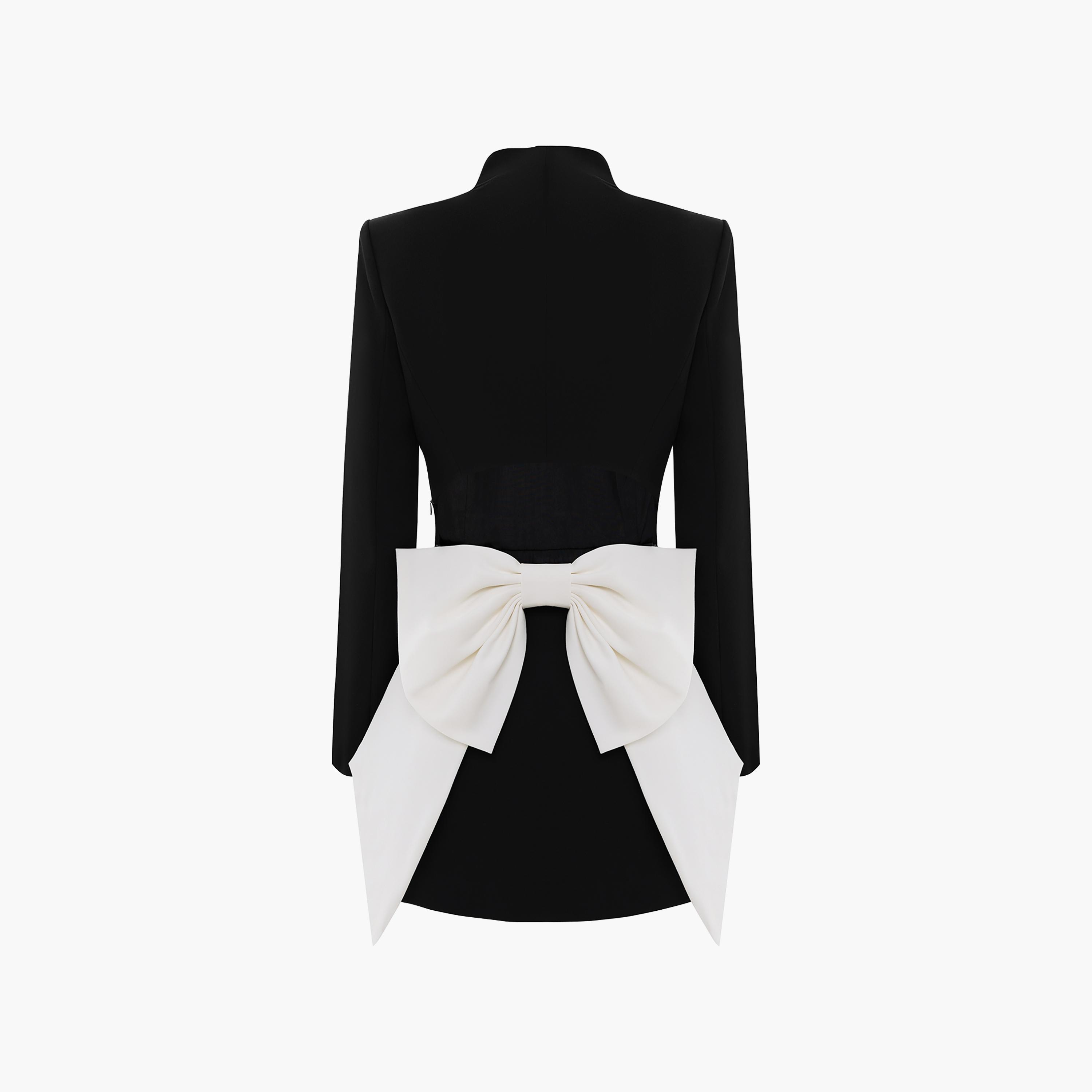 Lichi Black Bow Detailed High Neck Pleated Women's Mini Evening Dress-women-clothing-dresses-image-6