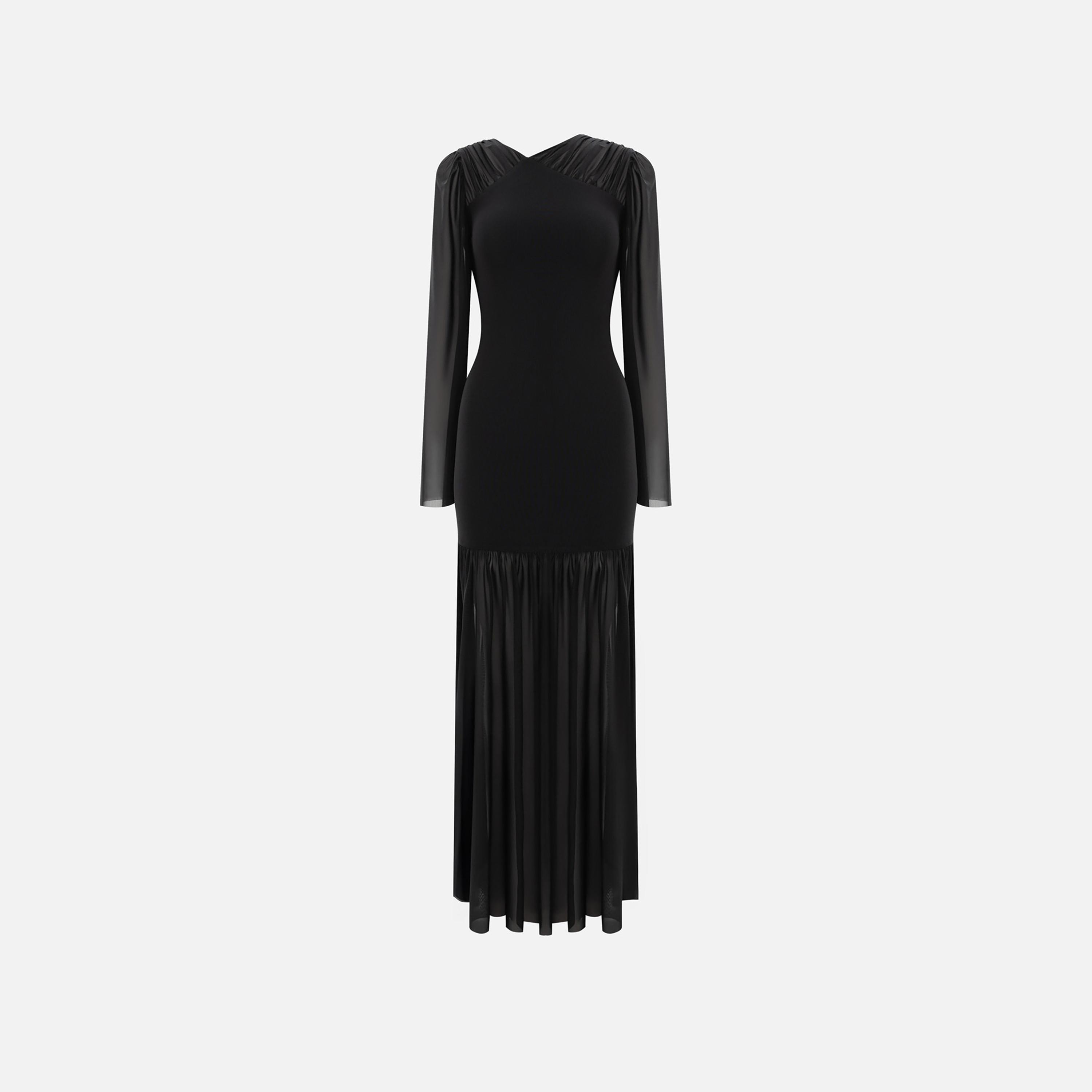 Lichi Black Chiffon Asymmetric Neck Flared Sleeves Drop Waist Women's Evening Maxi Dress-women-clothing-dresses-image-4