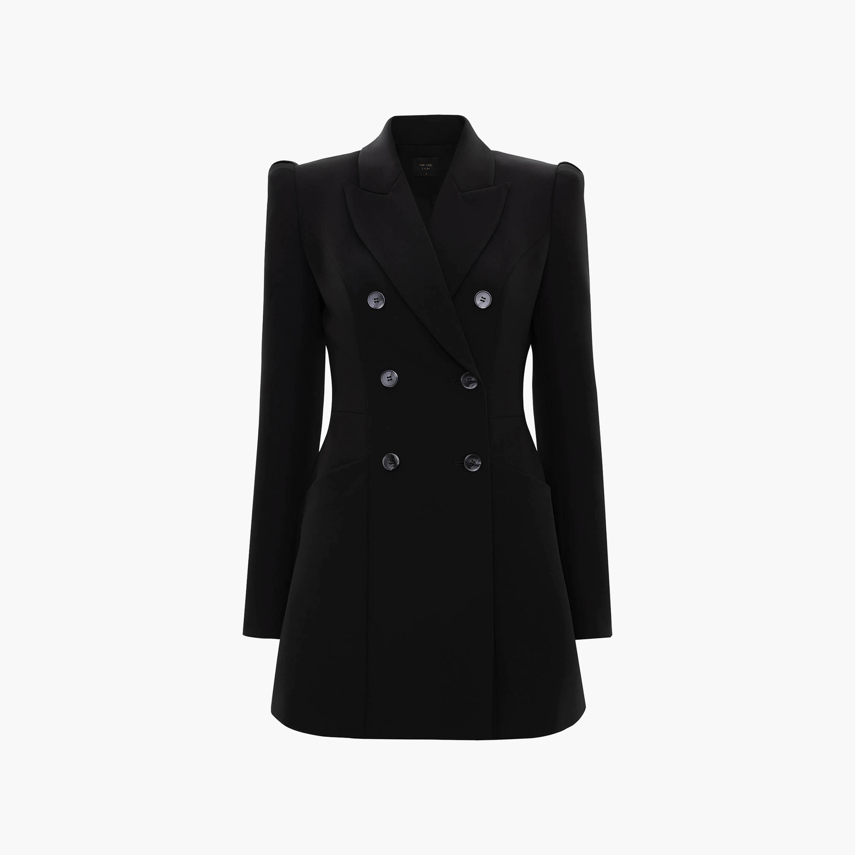 فستان ميني بقصة بلازر وبياقة مطوية للنساء باللون الأسود من ليتشي-women-clothing-dresses-image-5