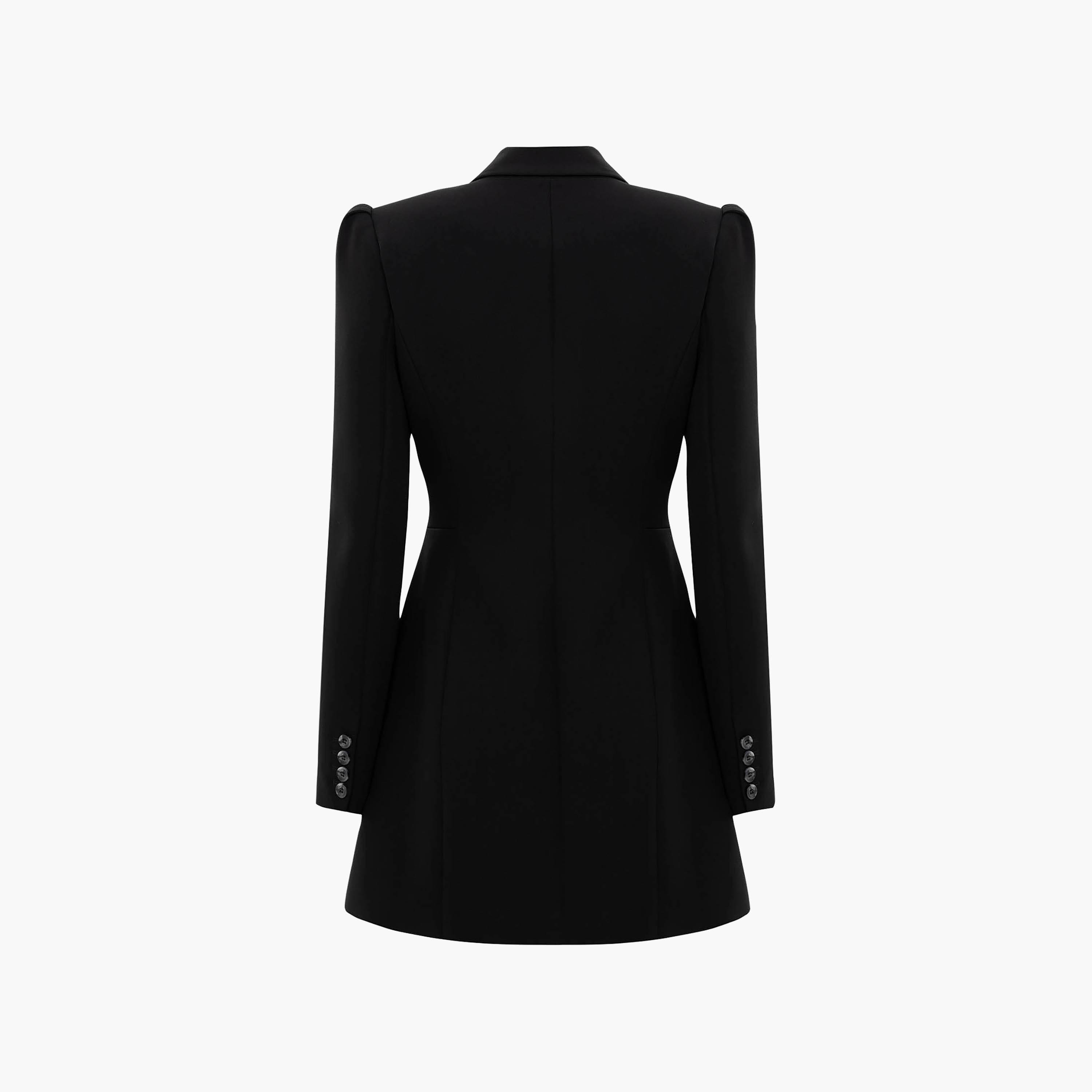 فستان ميني بقصة بلازر وبياقة مطوية للنساء باللون الأسود من ليتشي-women-clothing-dresses-image-6
