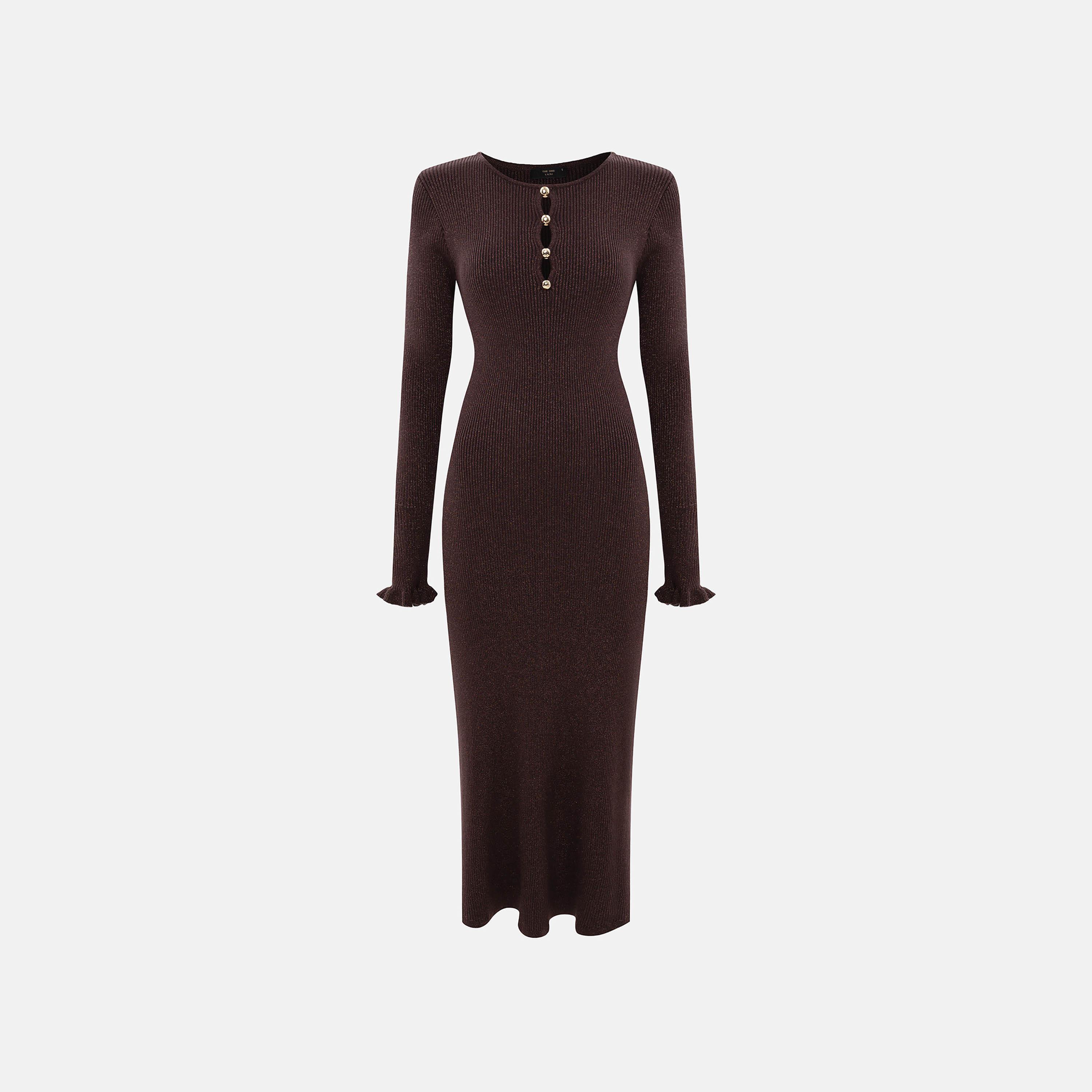 Lichi Ribbed Fitted Sleeves Column Women's Midi Dress-women-clothing-dresses-image-5