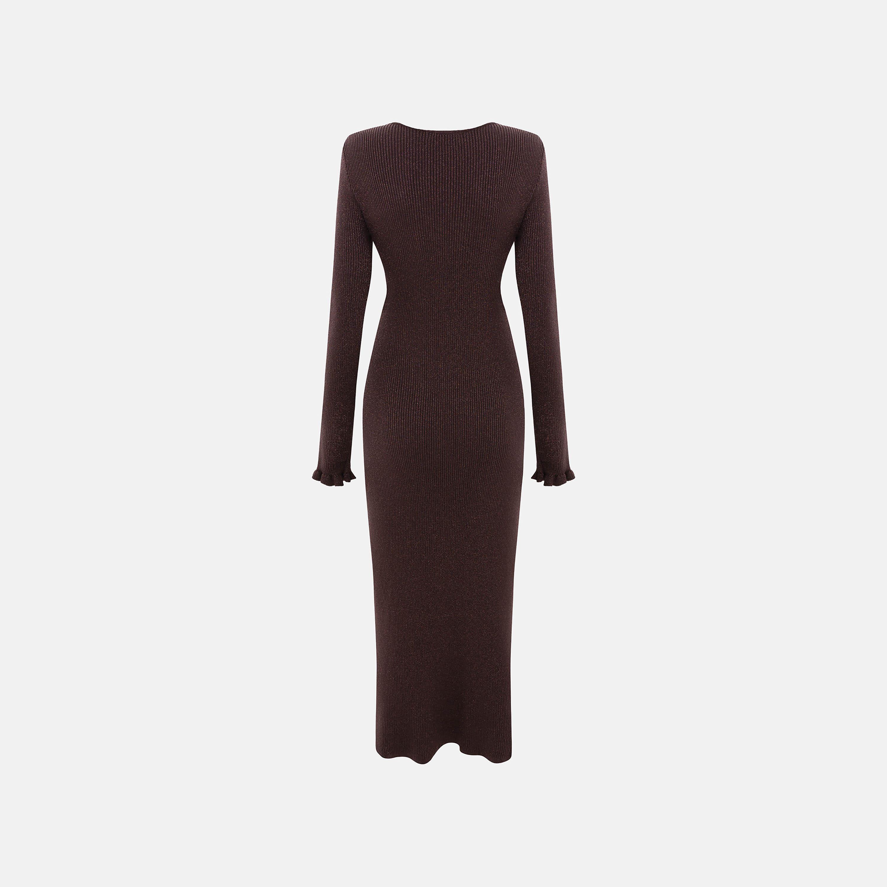 Lichi Ribbed Fitted Sleeves Column Women's Midi Dress-women-clothing-dresses-image-6